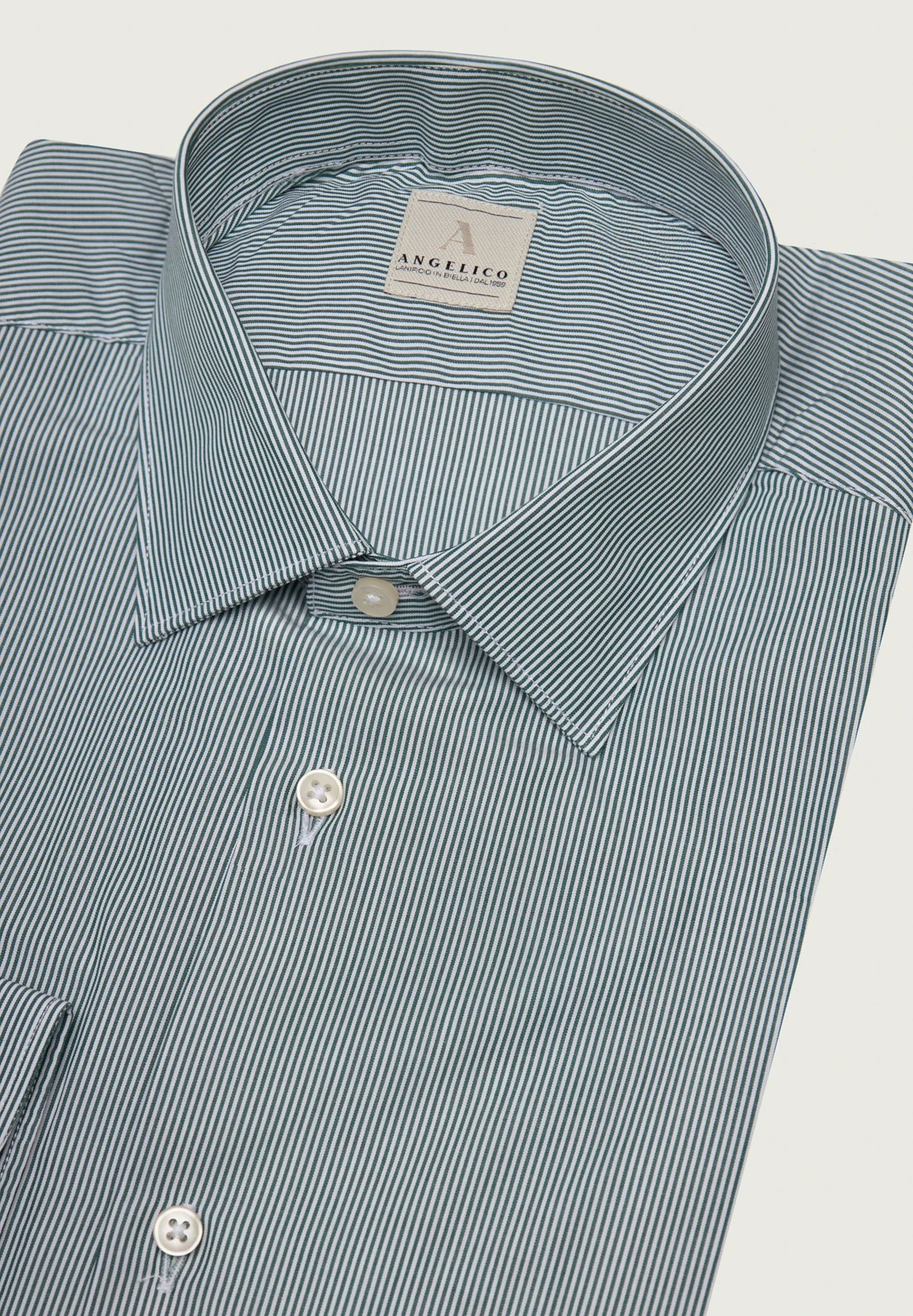Slim fit white and green cotton shirt Angelico 2