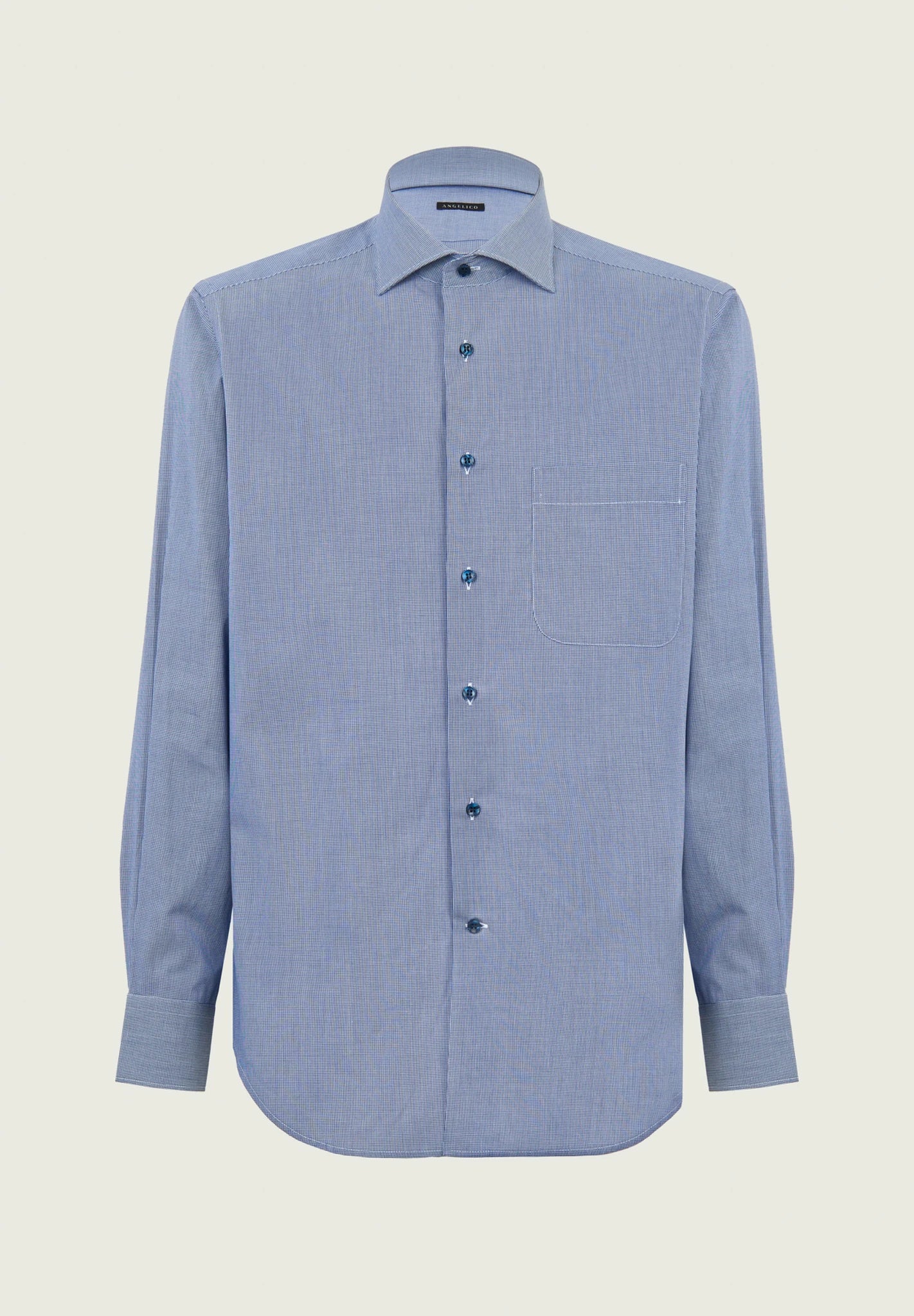 Camicia blu bianca microdisegno taschino cotone comfort fit Angelico 1
