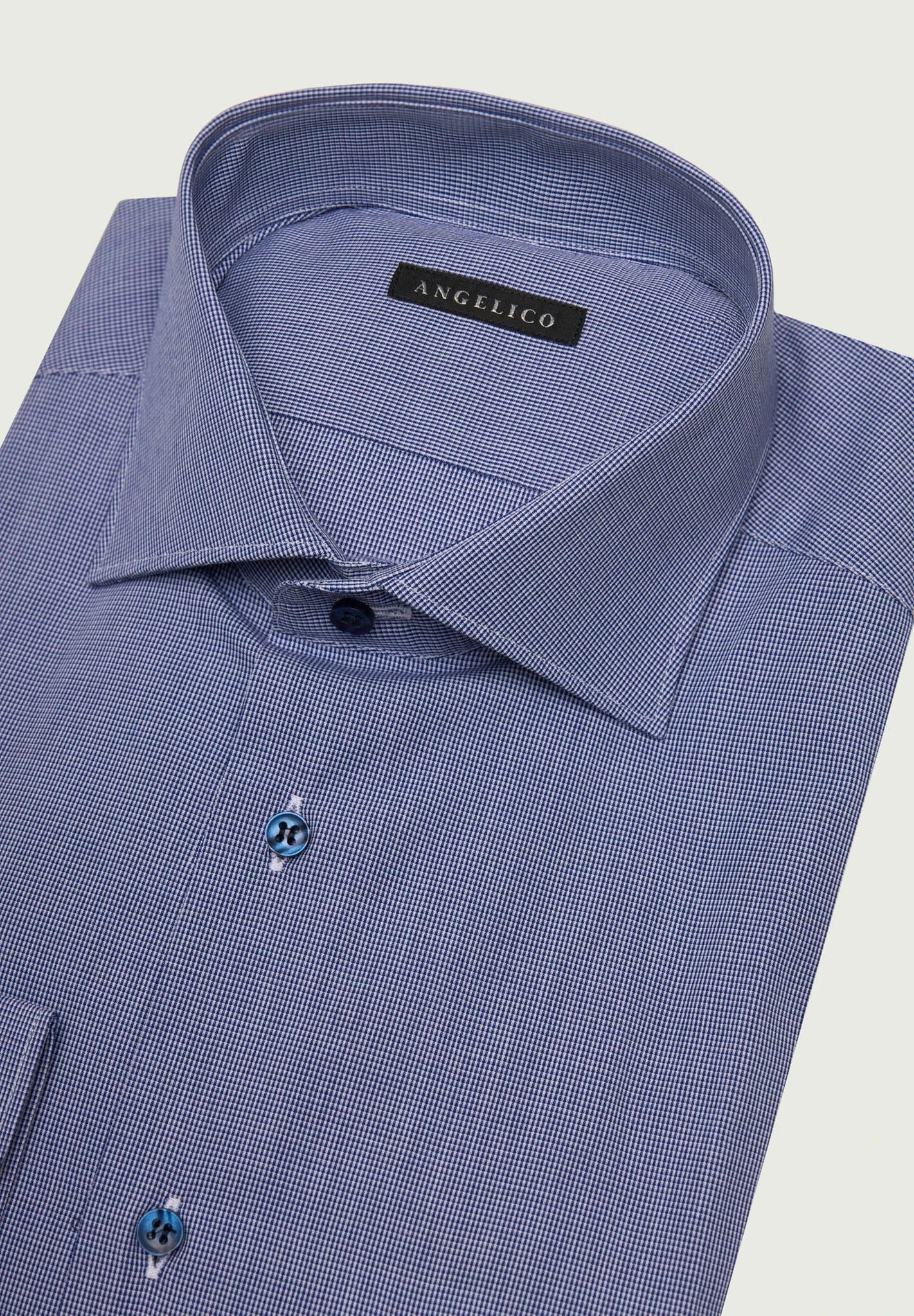 Camicia blu bianca microdisegno taschino cotone comfort fit Angelico 2