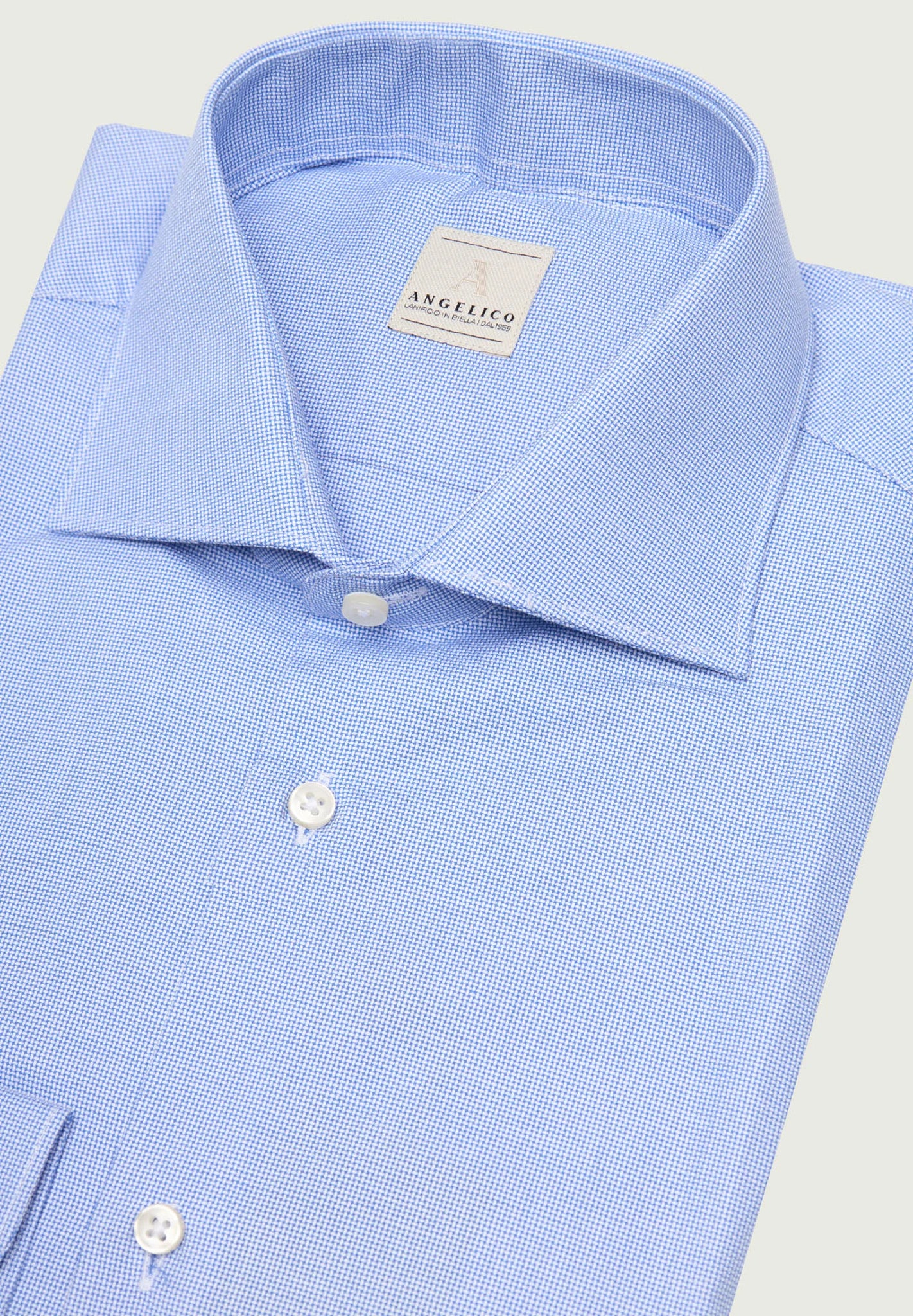 Light blue and white micro-design cotton regular fit shirt Angelico 3