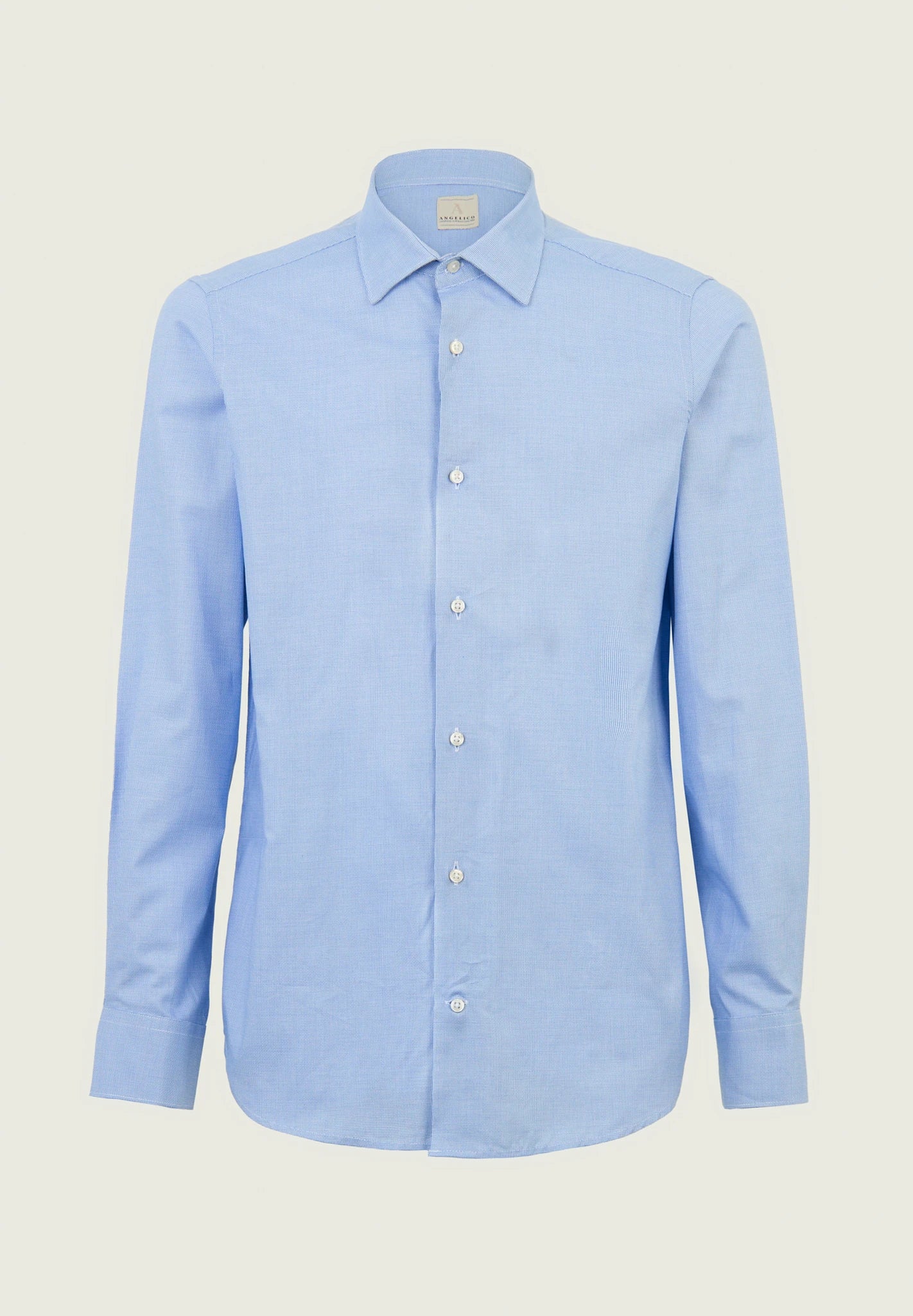 Light blue and white slim-fit cotton shirt with micro-pattern Angelico 1