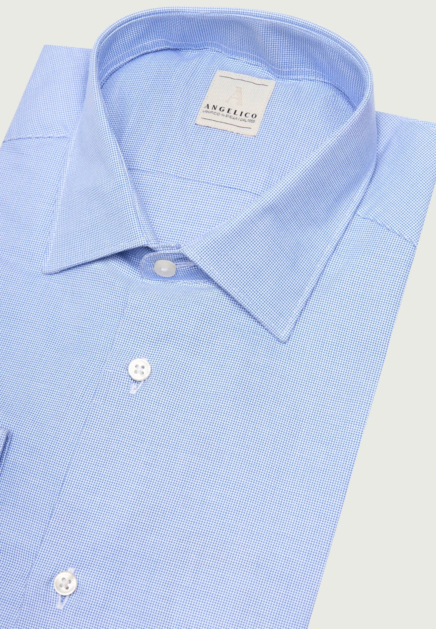 Light blue and white slim-fit cotton shirt with micro-pattern Angelico 3