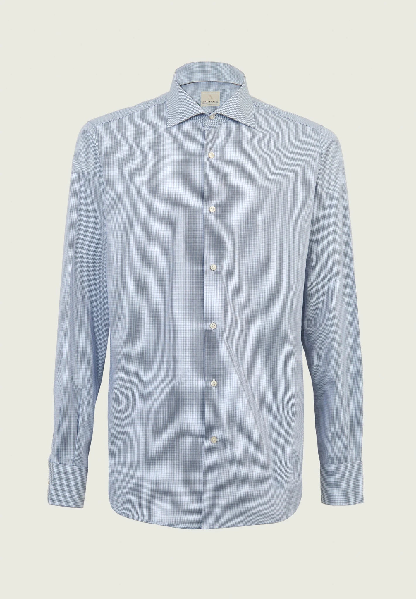 Camicia blu bianca microquadro cotone regular fit Angelico 1