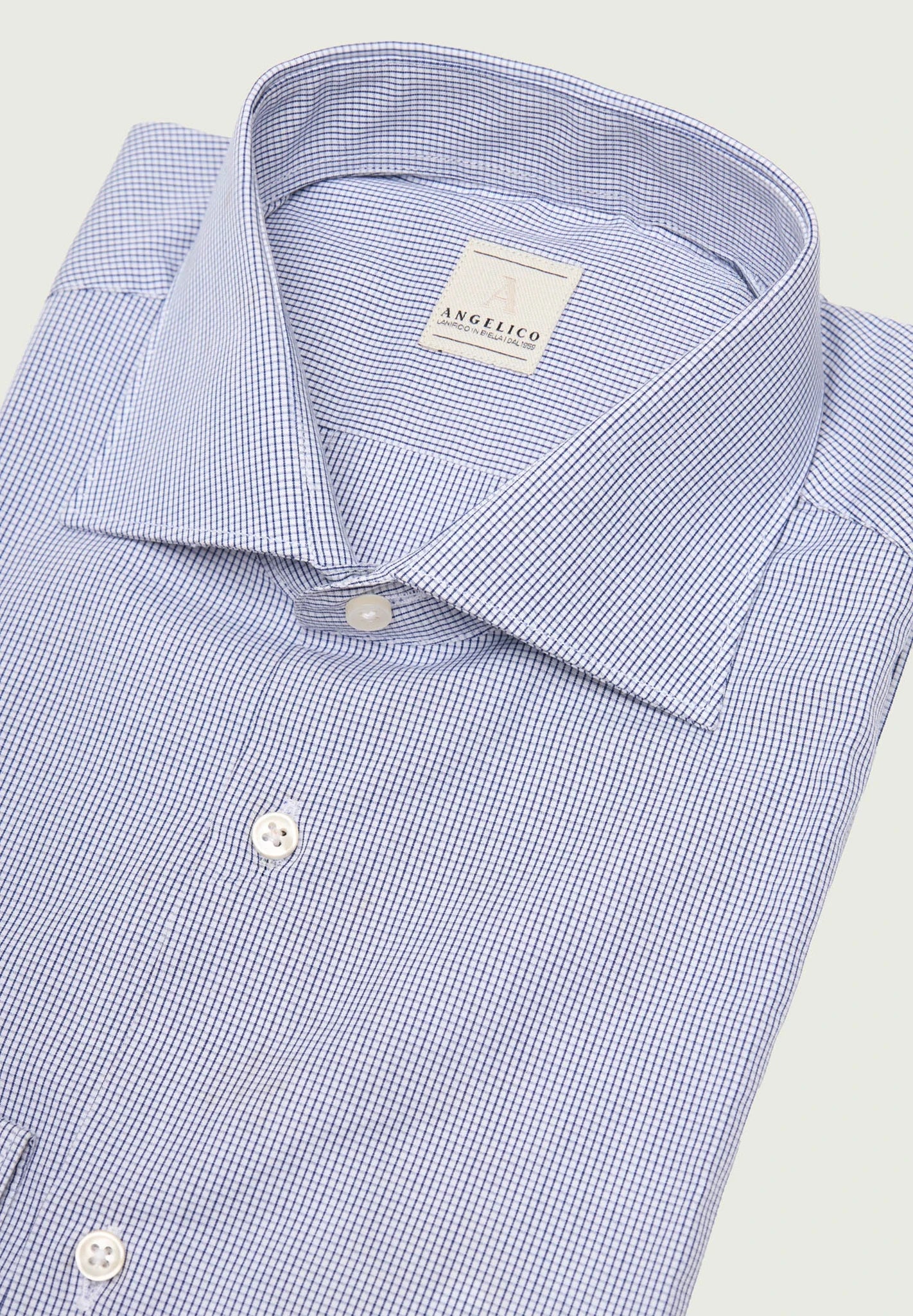 Camicia blu bianca microquadro cotone regular fit Angelico 2