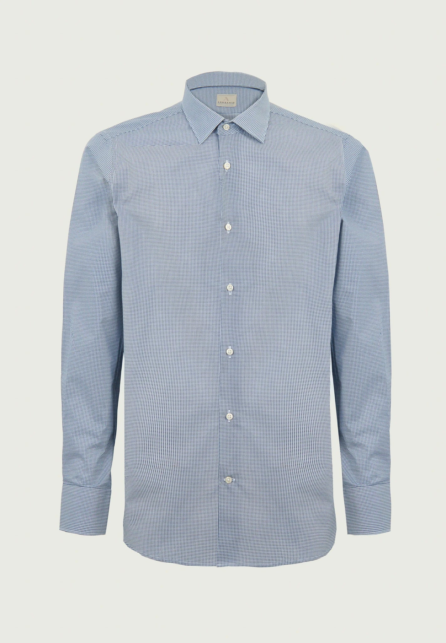 Slim fit white and blue cotton shirt with micro-pattern Angelico 1