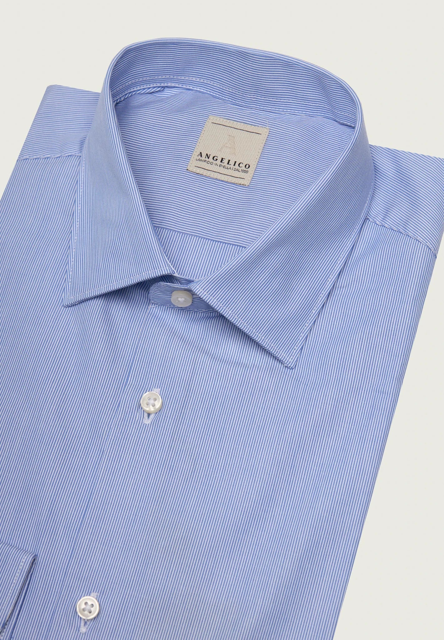 Camicia bacchettina blu bianca cotone regular fit Angelico 2