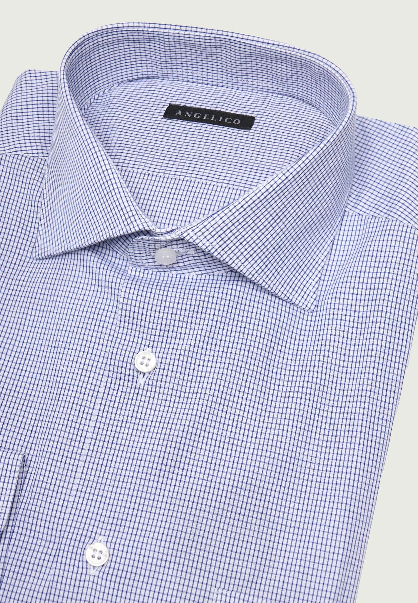 Camicia blu bianca quadri cotone comfort fit Angelico 2