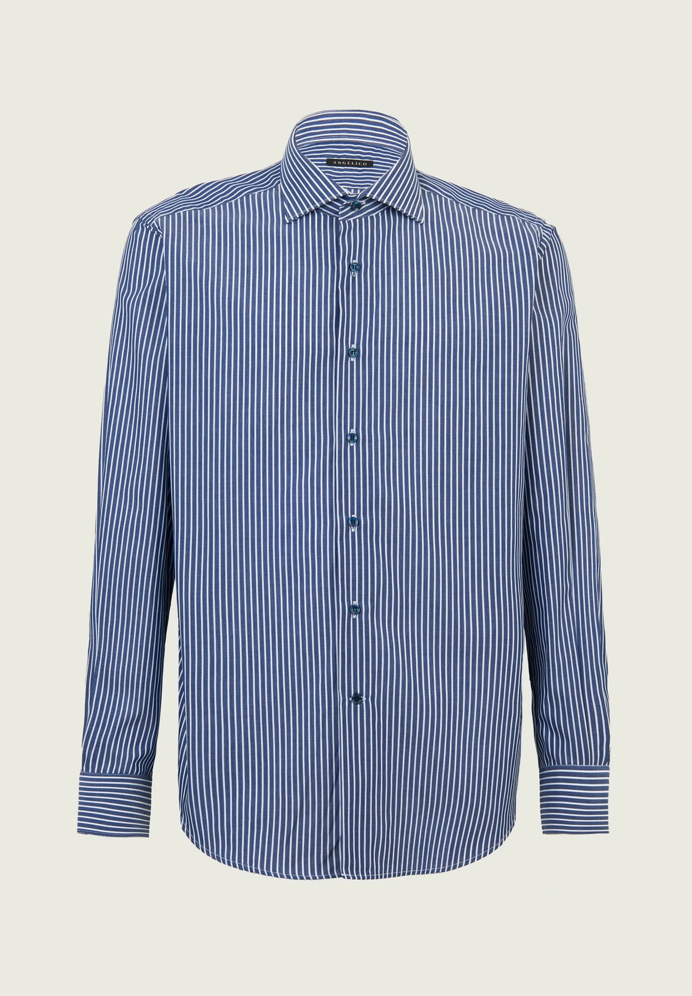 Camicia blu scura bianca rigata cotone comfort fit Angelico 1