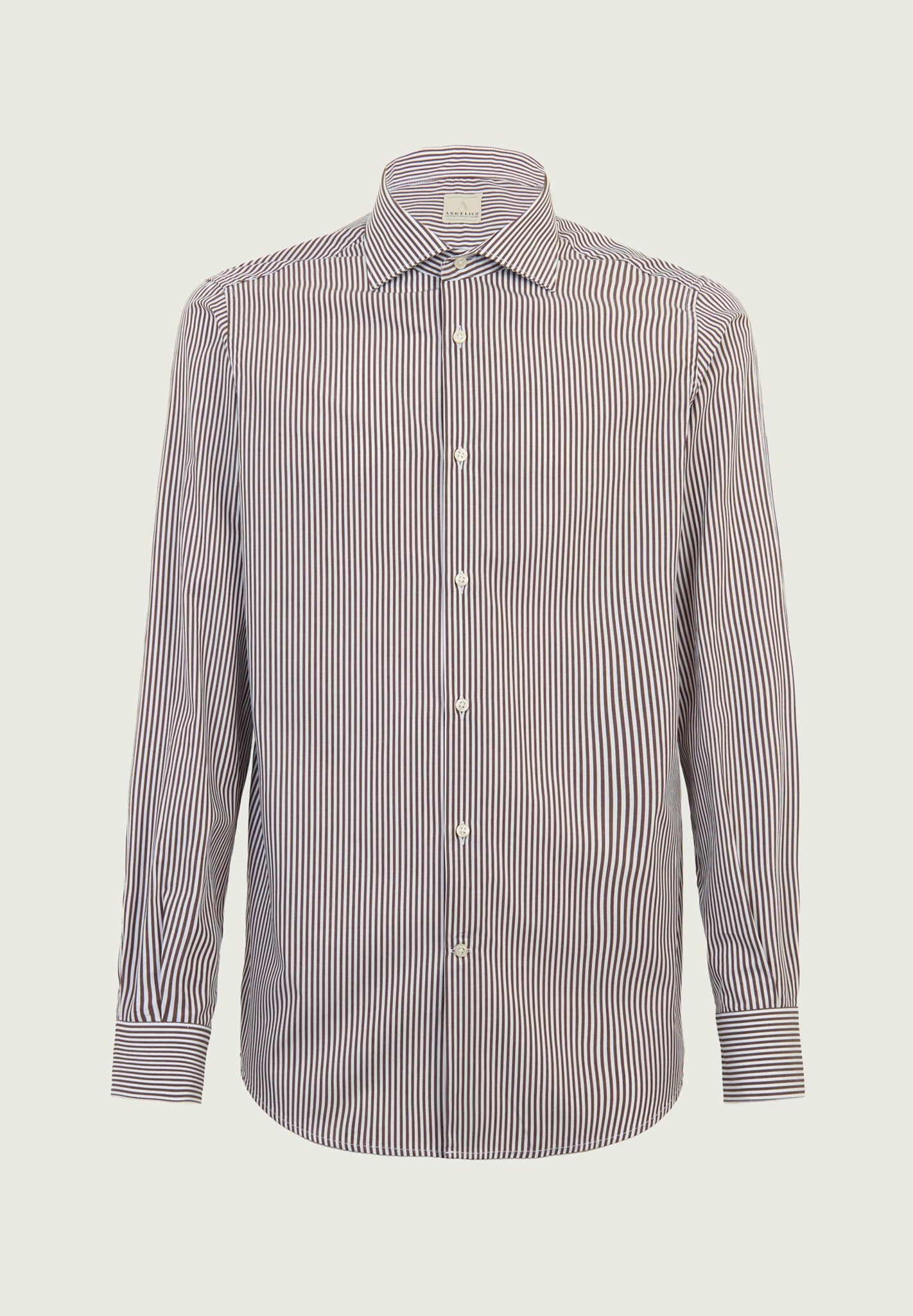 Slim fit white and brown striped cotton shirt Angelico 1