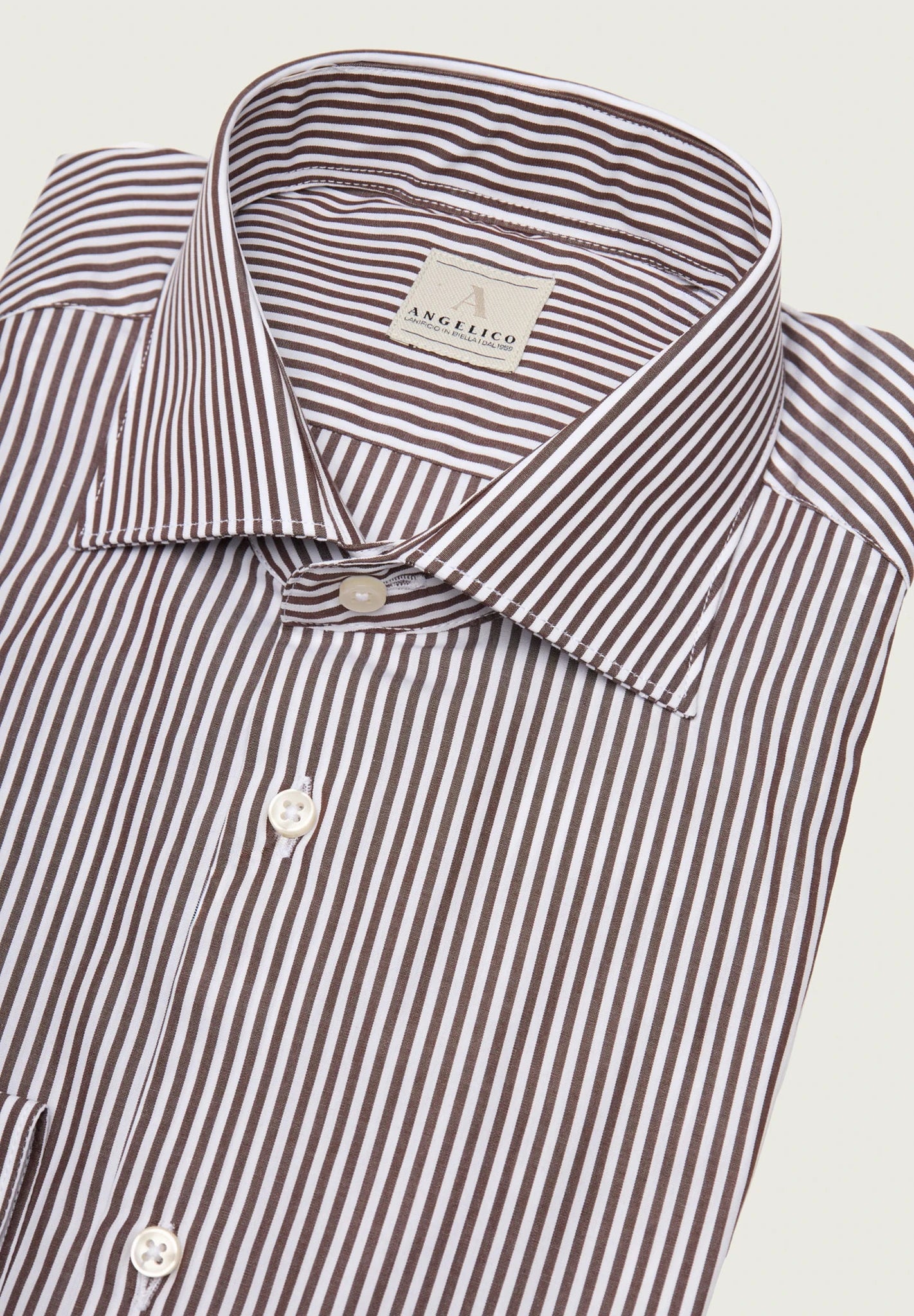 Slim fit white and brown striped cotton shirt Angelico 2