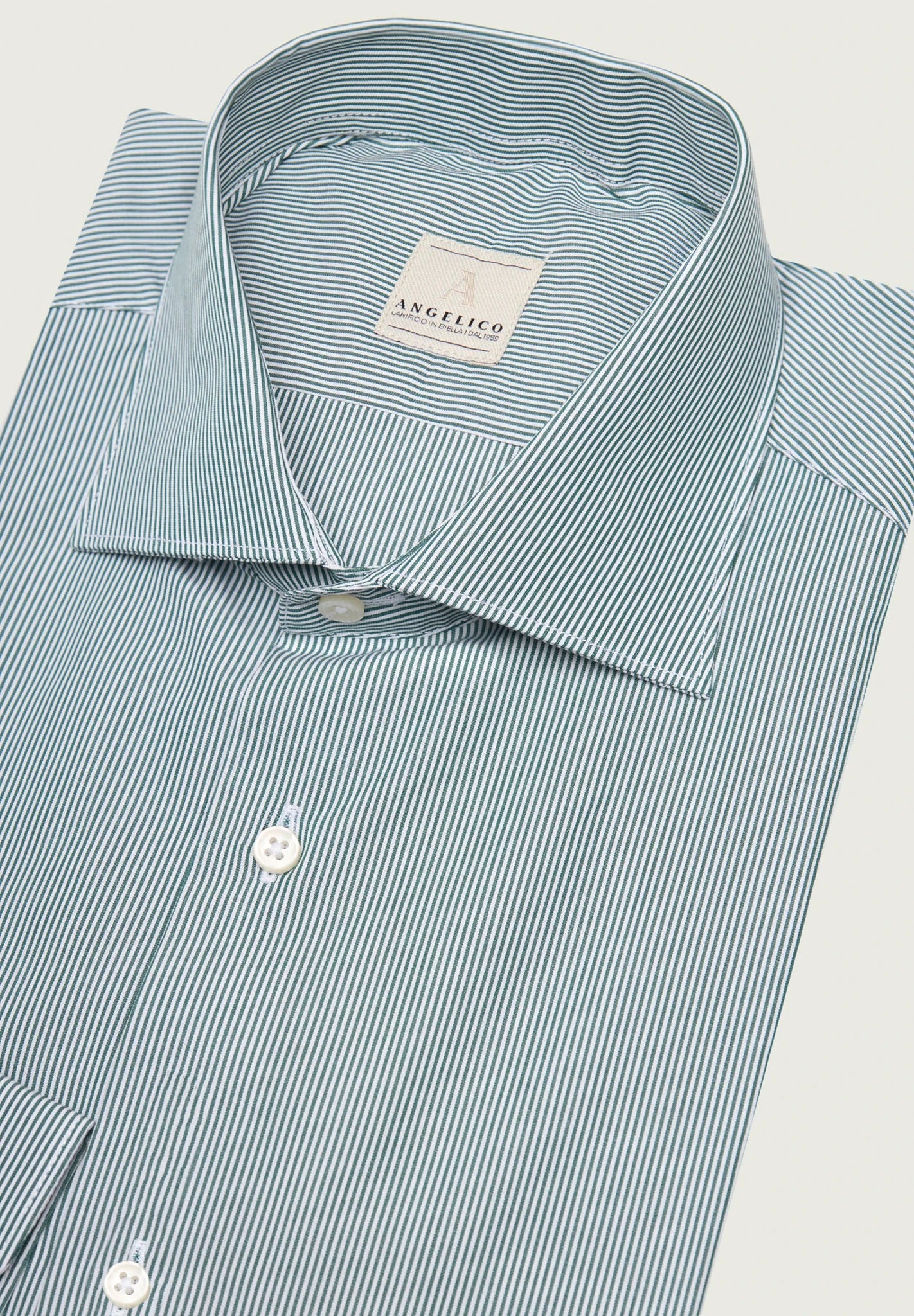 White and green cotton shirt with regular fit Angelico 2