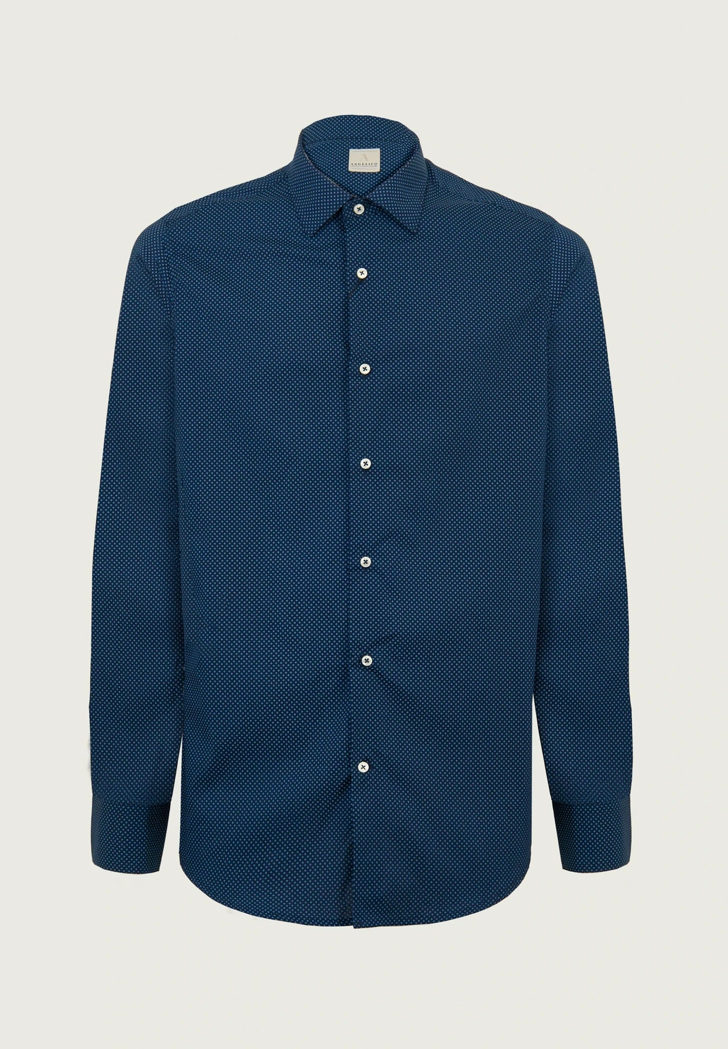 Dark blue shirt with micro-pattern print and slim fit cotton Angelico 1