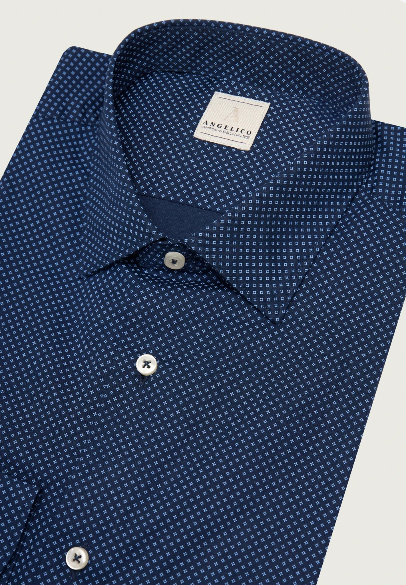 Dark blue shirt with micro-pattern print and slim fit cotton Angelico 2