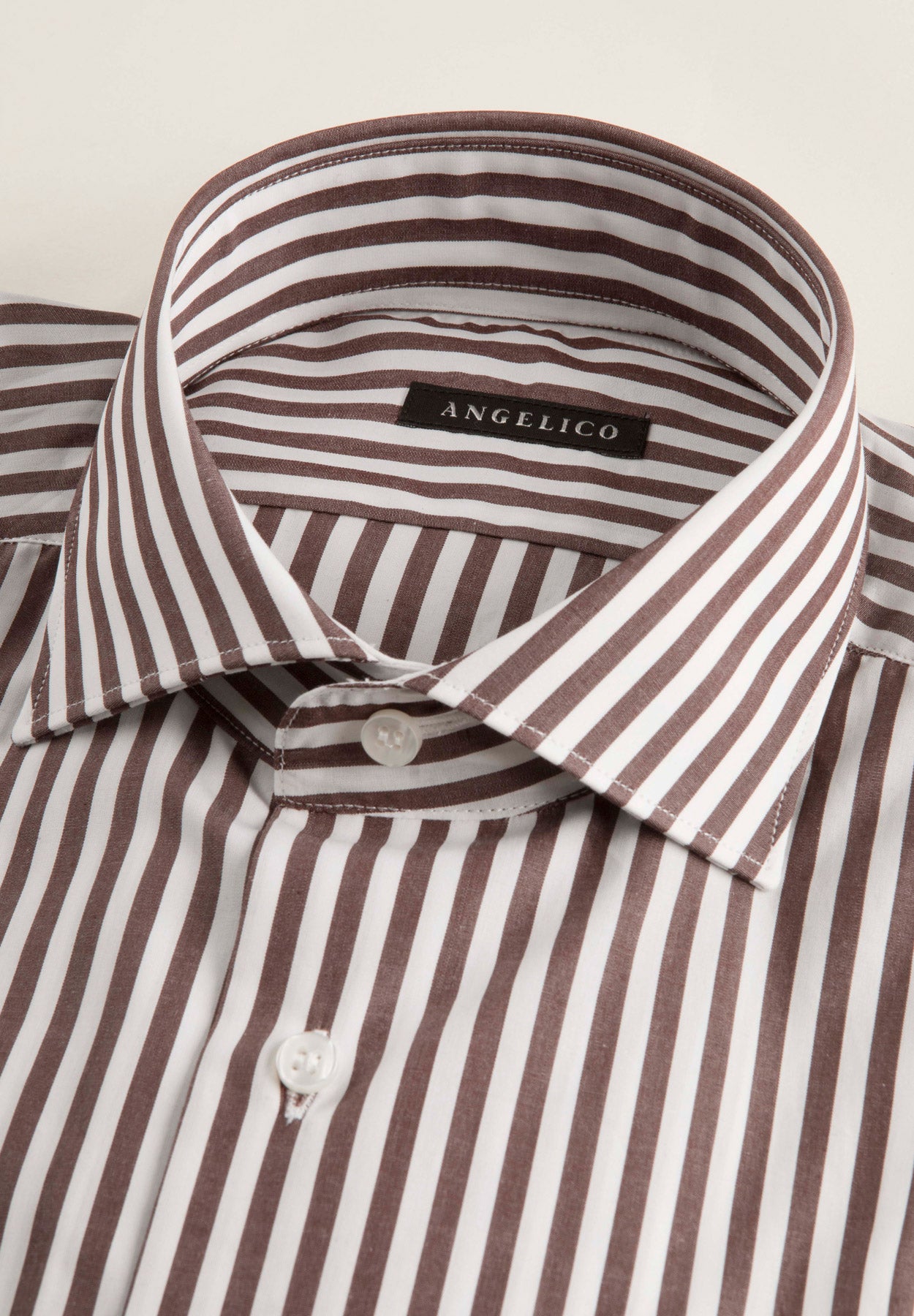 Camicia marrone bianca bacchettina cotone slim fit-Angelico