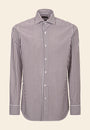 Camicia marrone bianca bacchettina cotone slim fit-Angelico