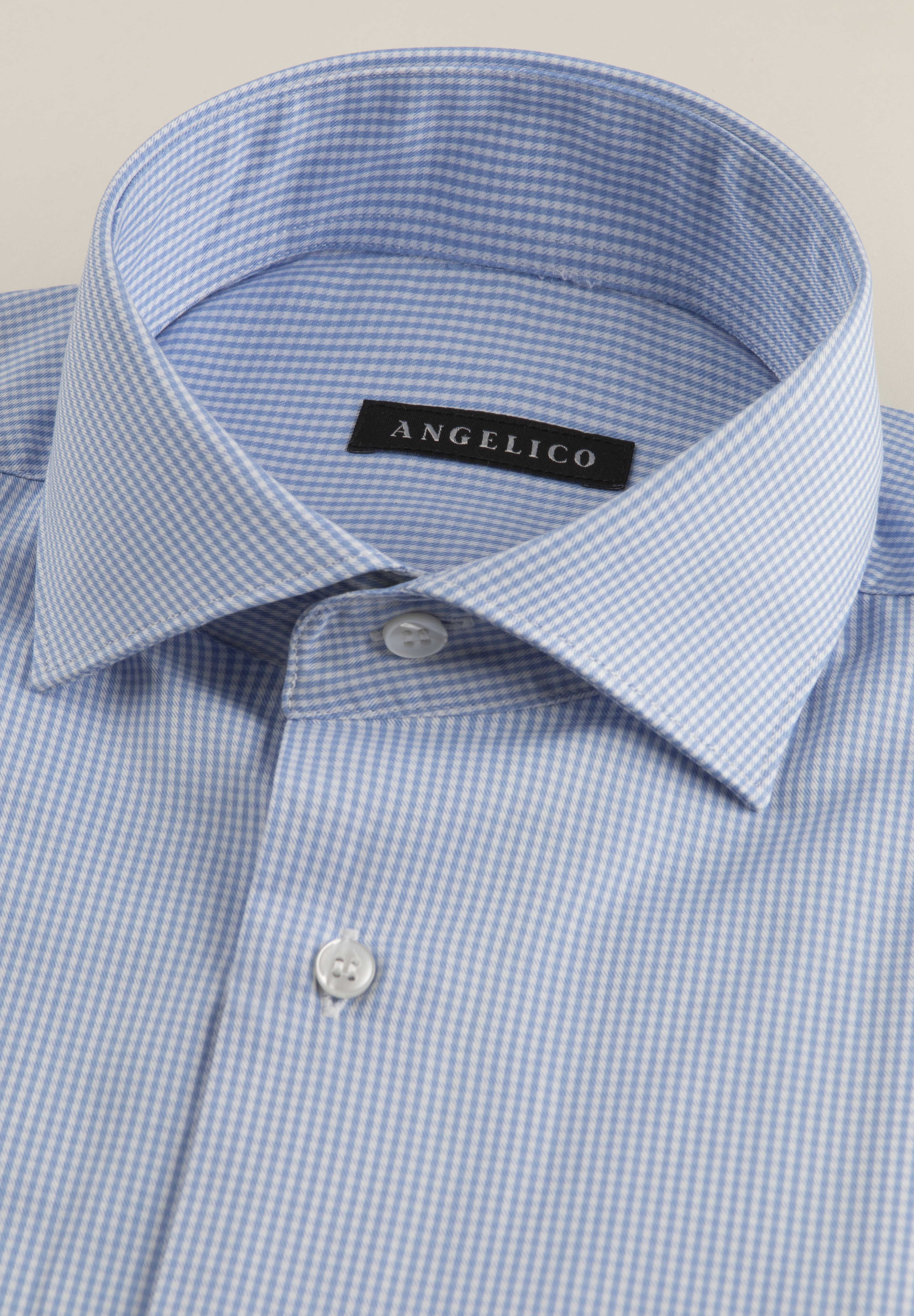 Camicia azzurra bianca vichy cotone comfort fit-Angelico