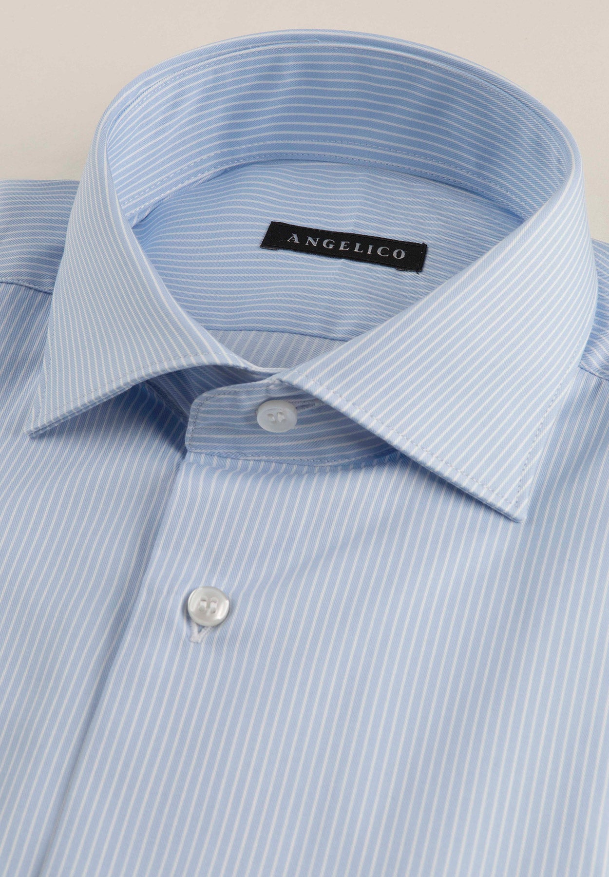 Camicia azzurra bianca bacchettina cotone comfort fit-Angelico