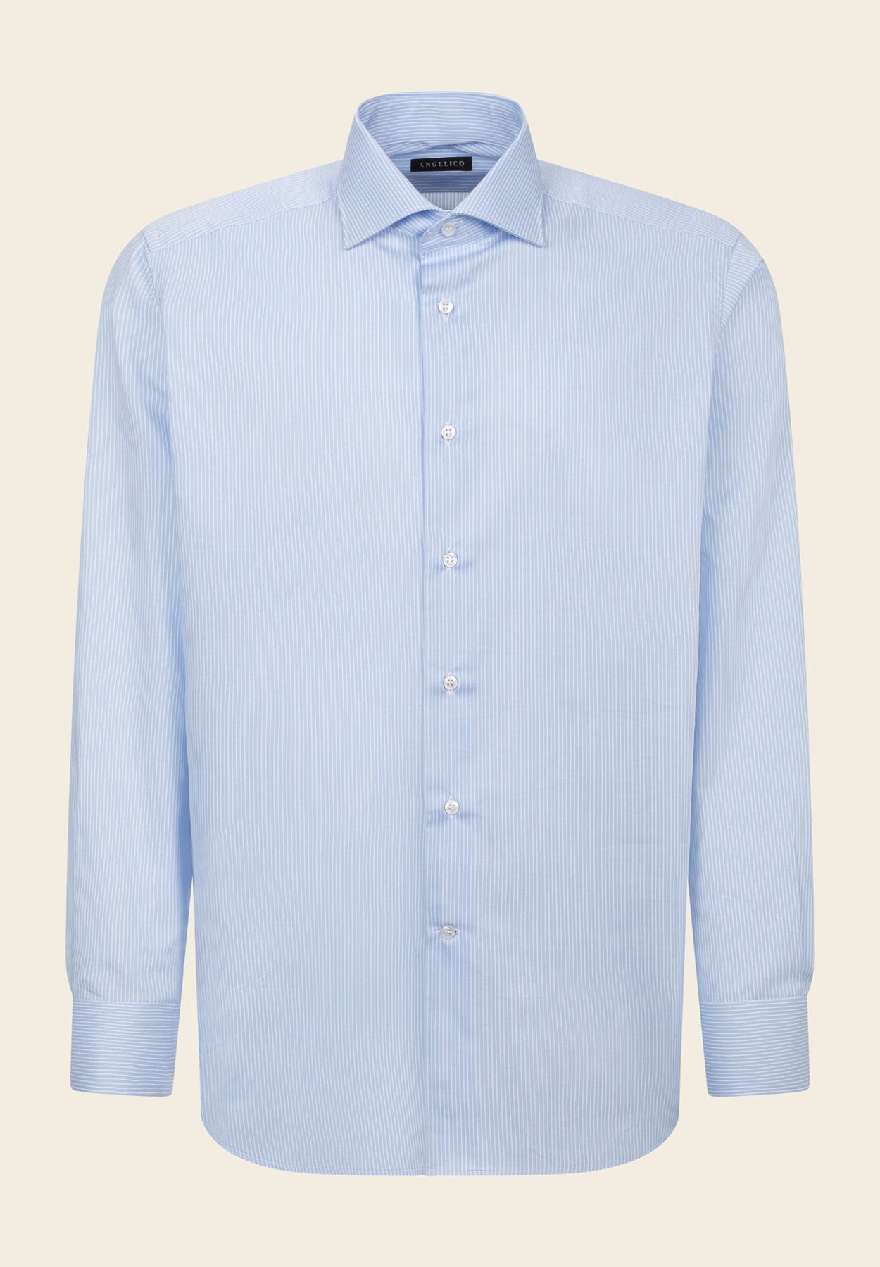 Camicia azzurra bianca bacchettina cotone comfort fit-Angelico
