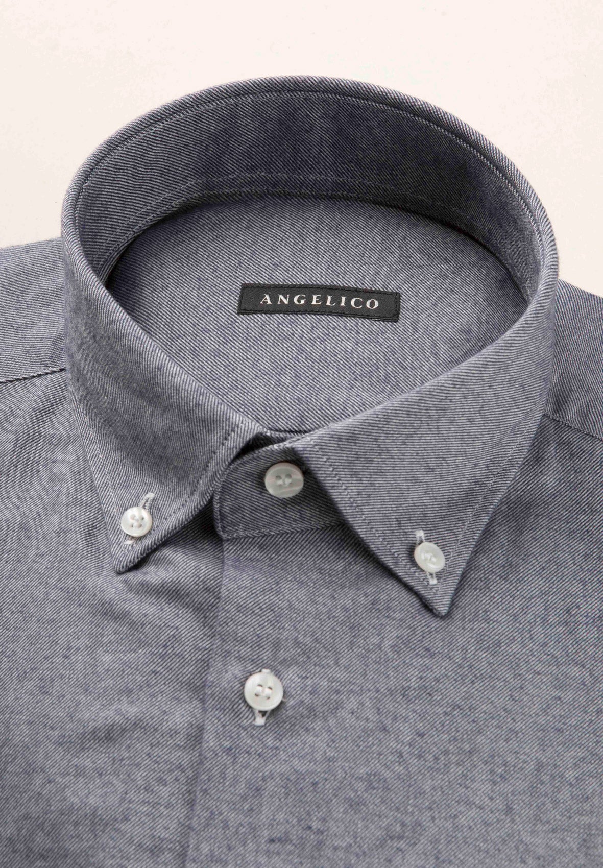 Camicia blu flanella taschino cotone regular fit-Angelico