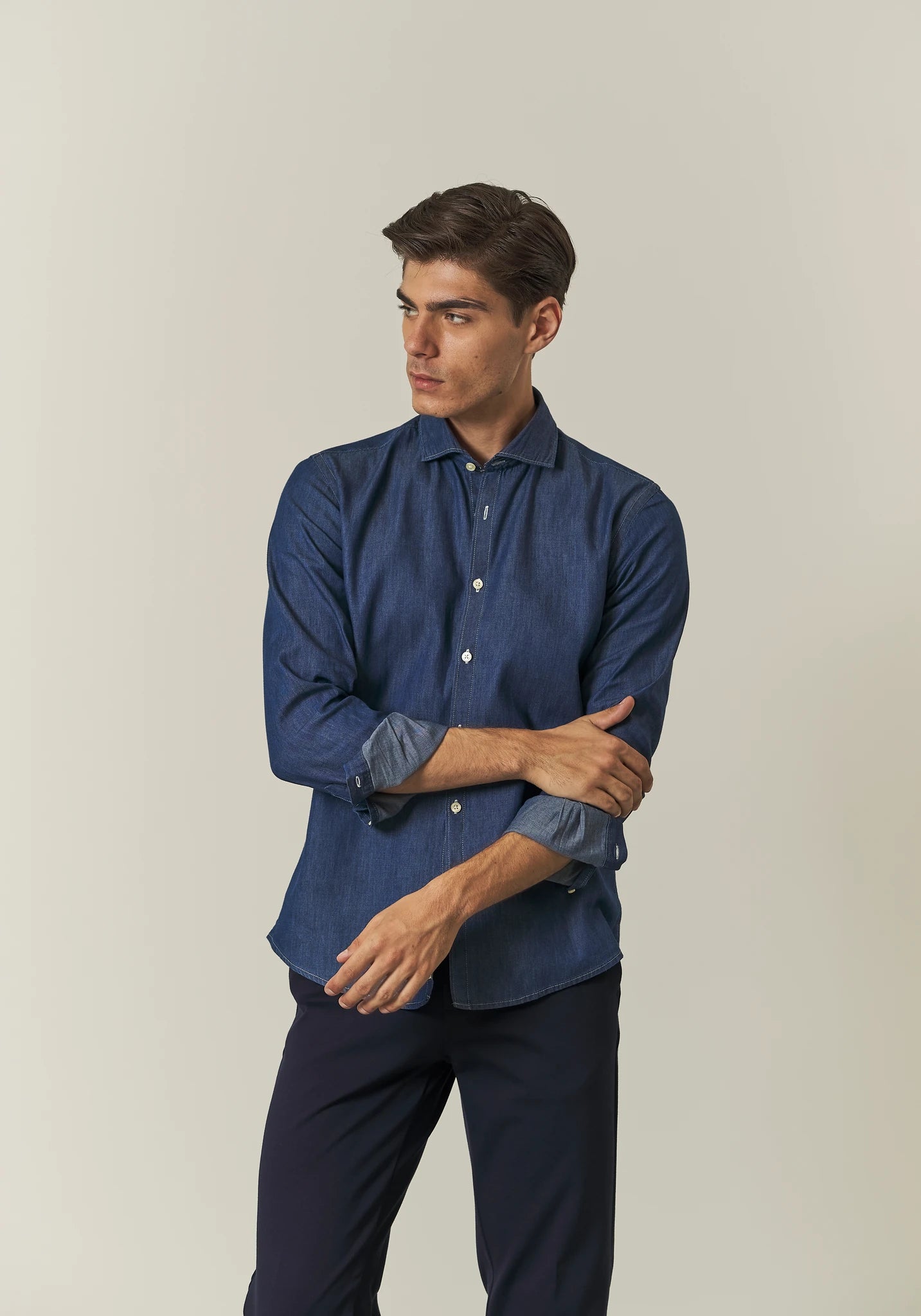 Camicia denim blu slim fit