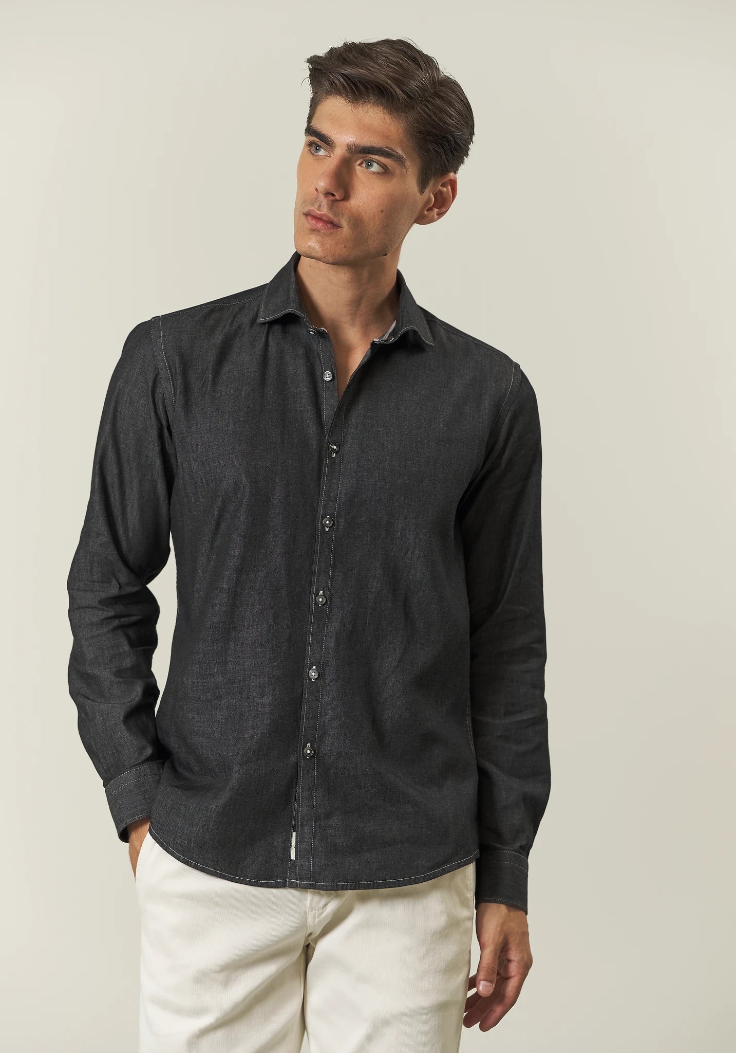 Camicia denim nera slim fit