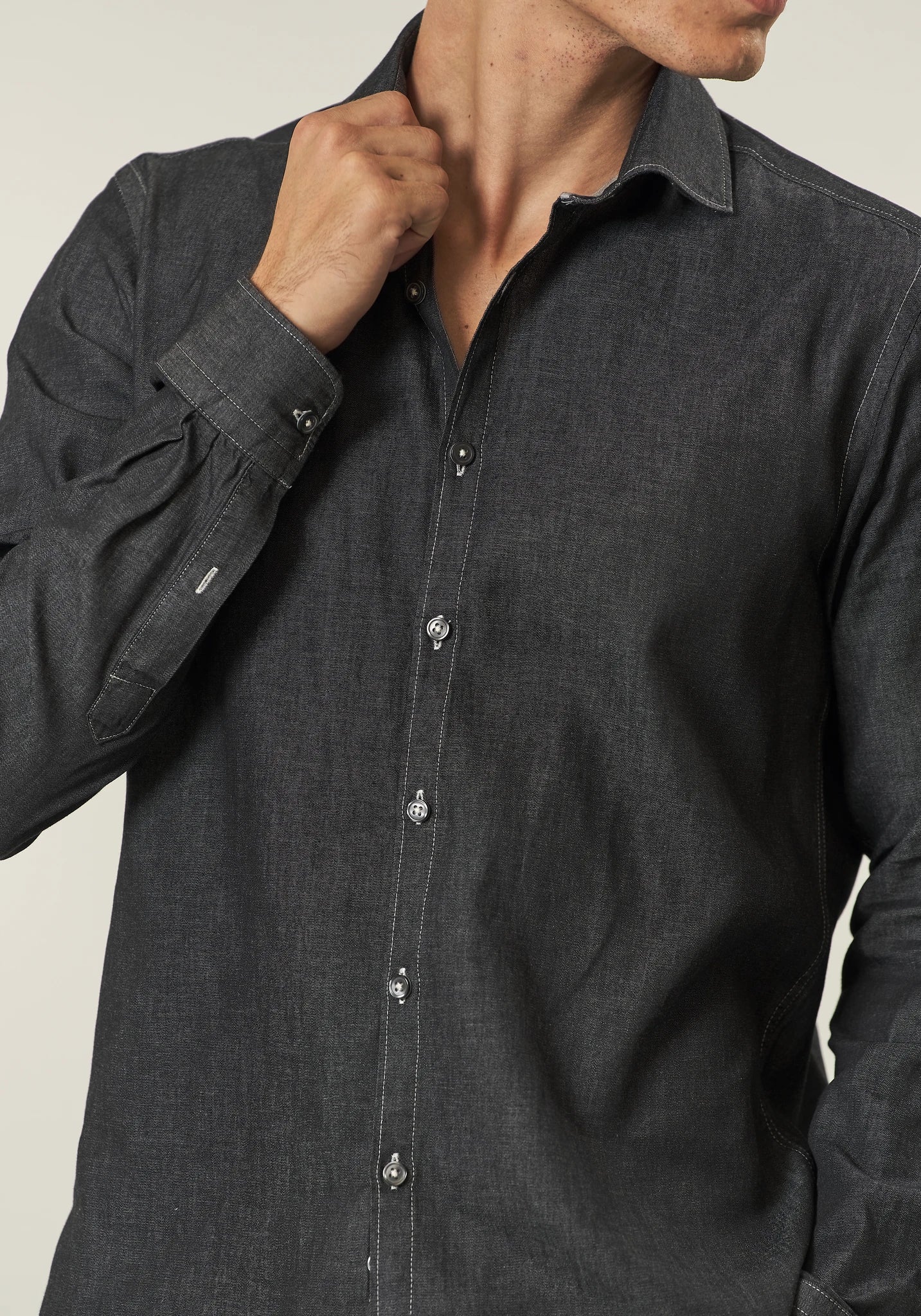 Camicia denim nera slim fit