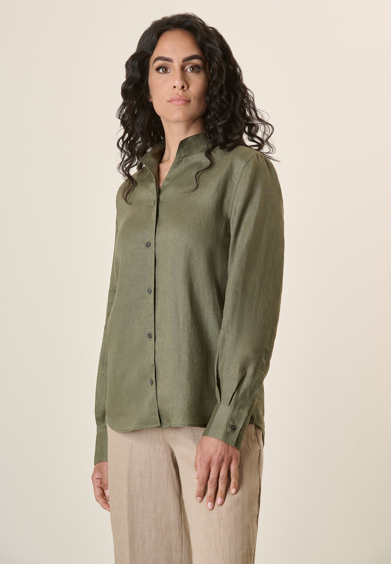 Camicia verde lino coreana