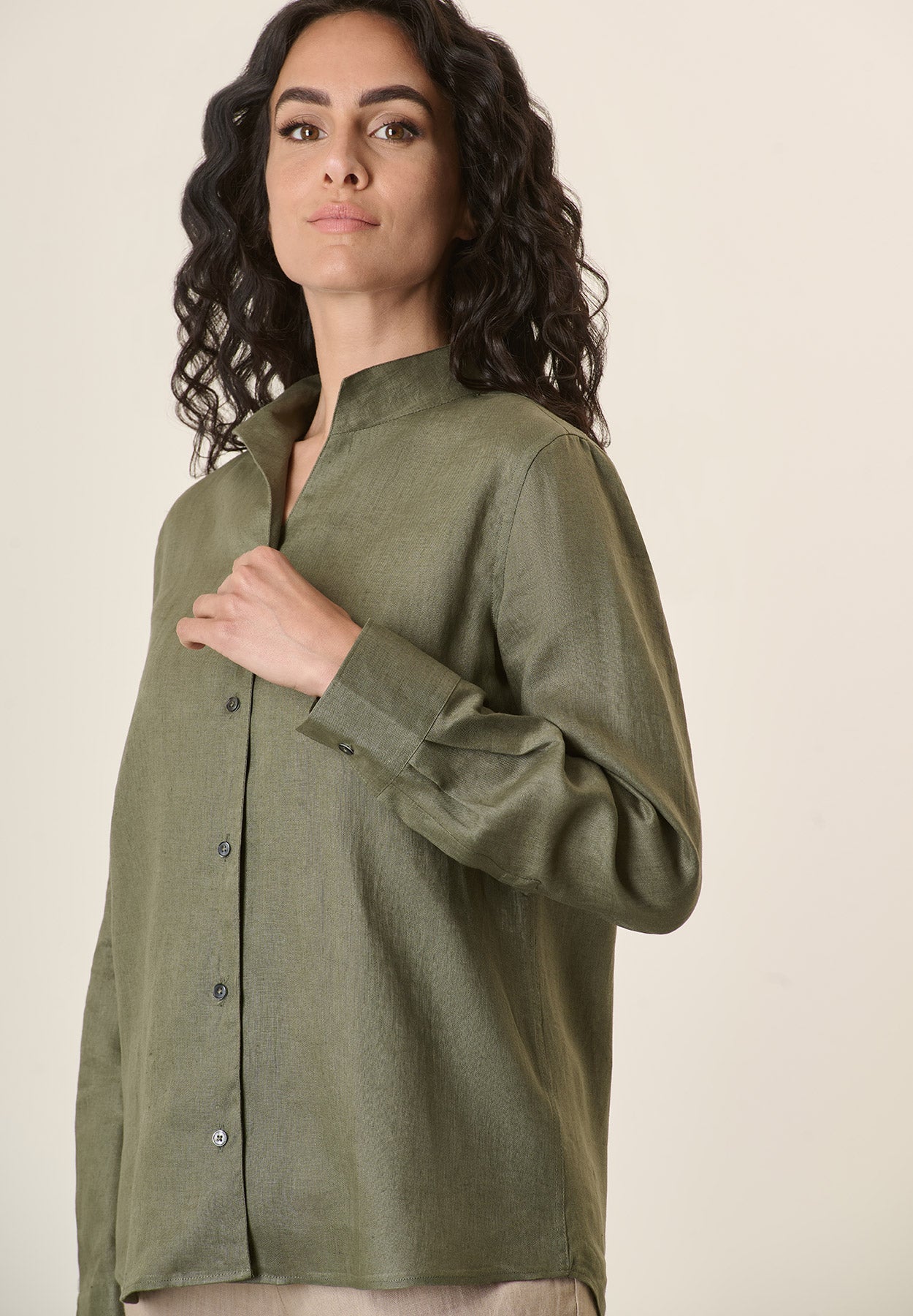 Camicia verde lino coreana