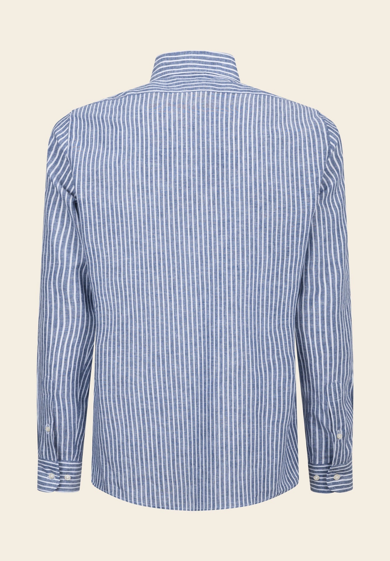 Camicia blu bianca misto lino rigata custom fit