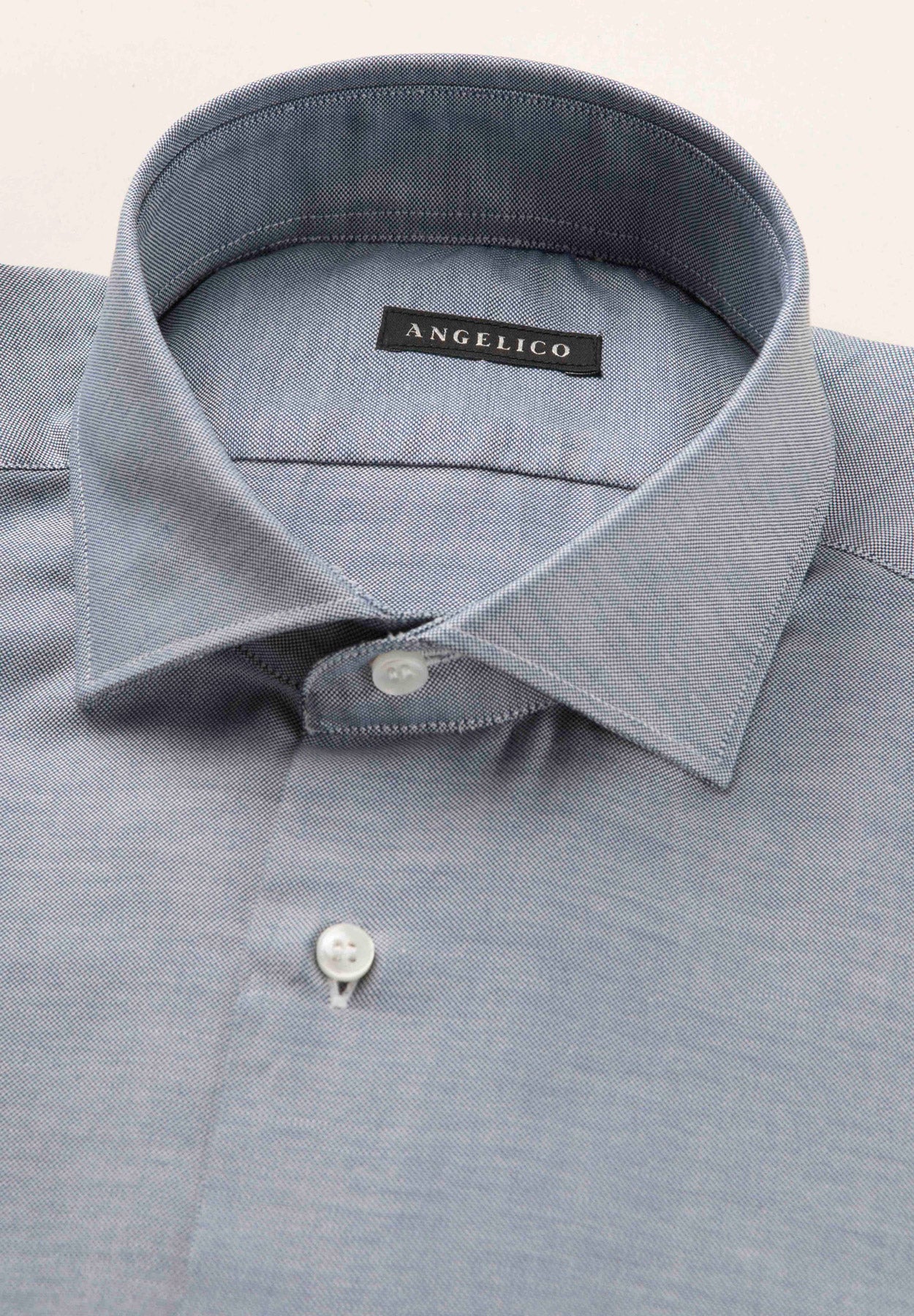 Camicia blu oxford cotone slim fit-Angelico