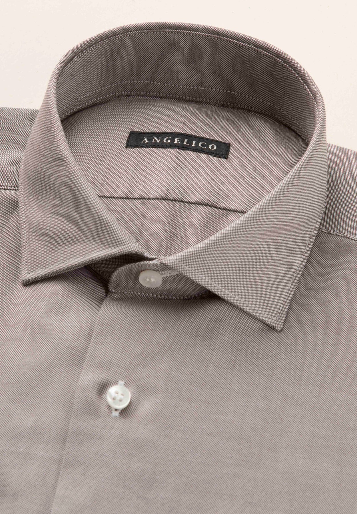 Camicia marrone oxford cotone slim fit-Angelico