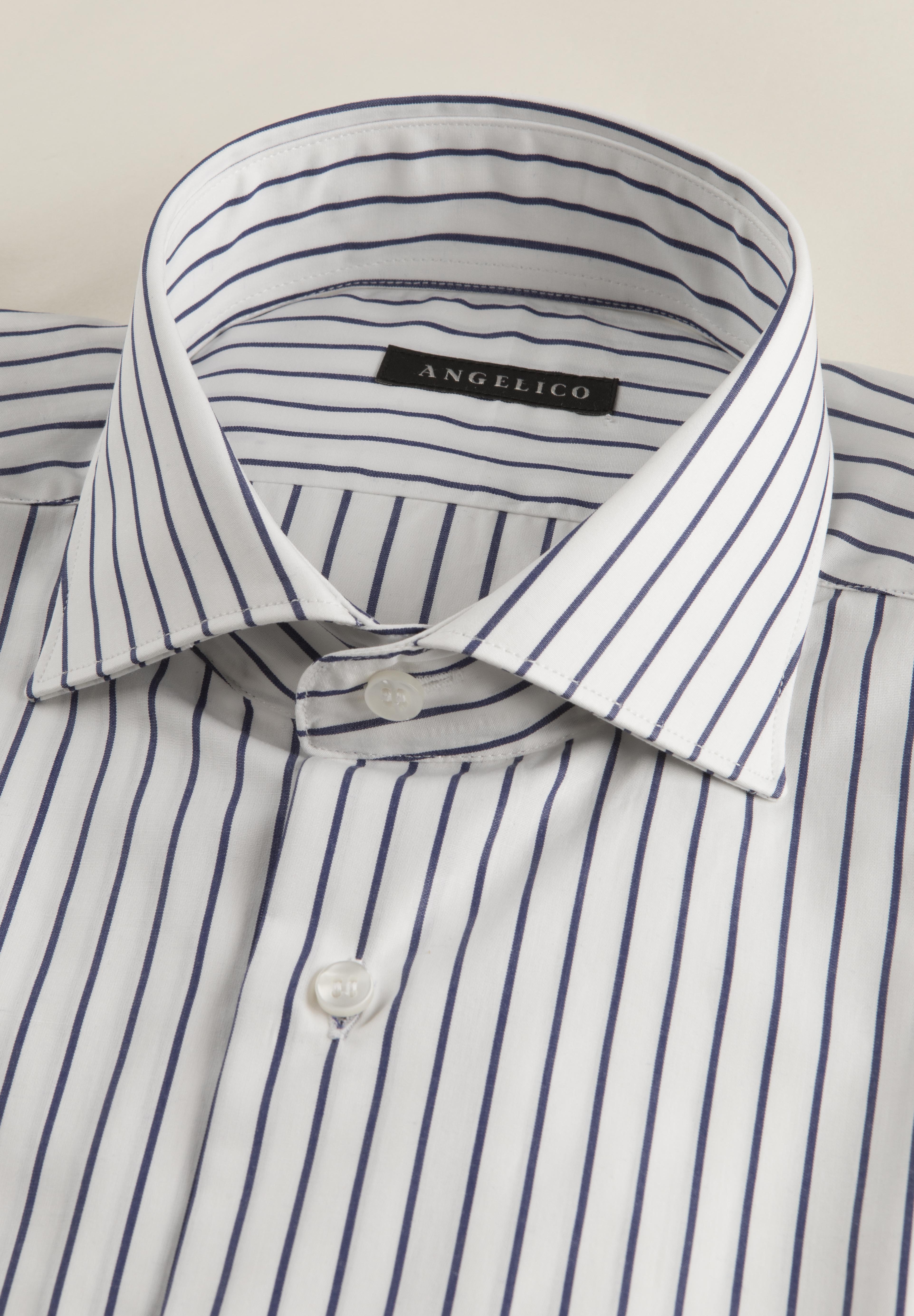 Camicia bianca blu rigata cotone slim fit-Angelico