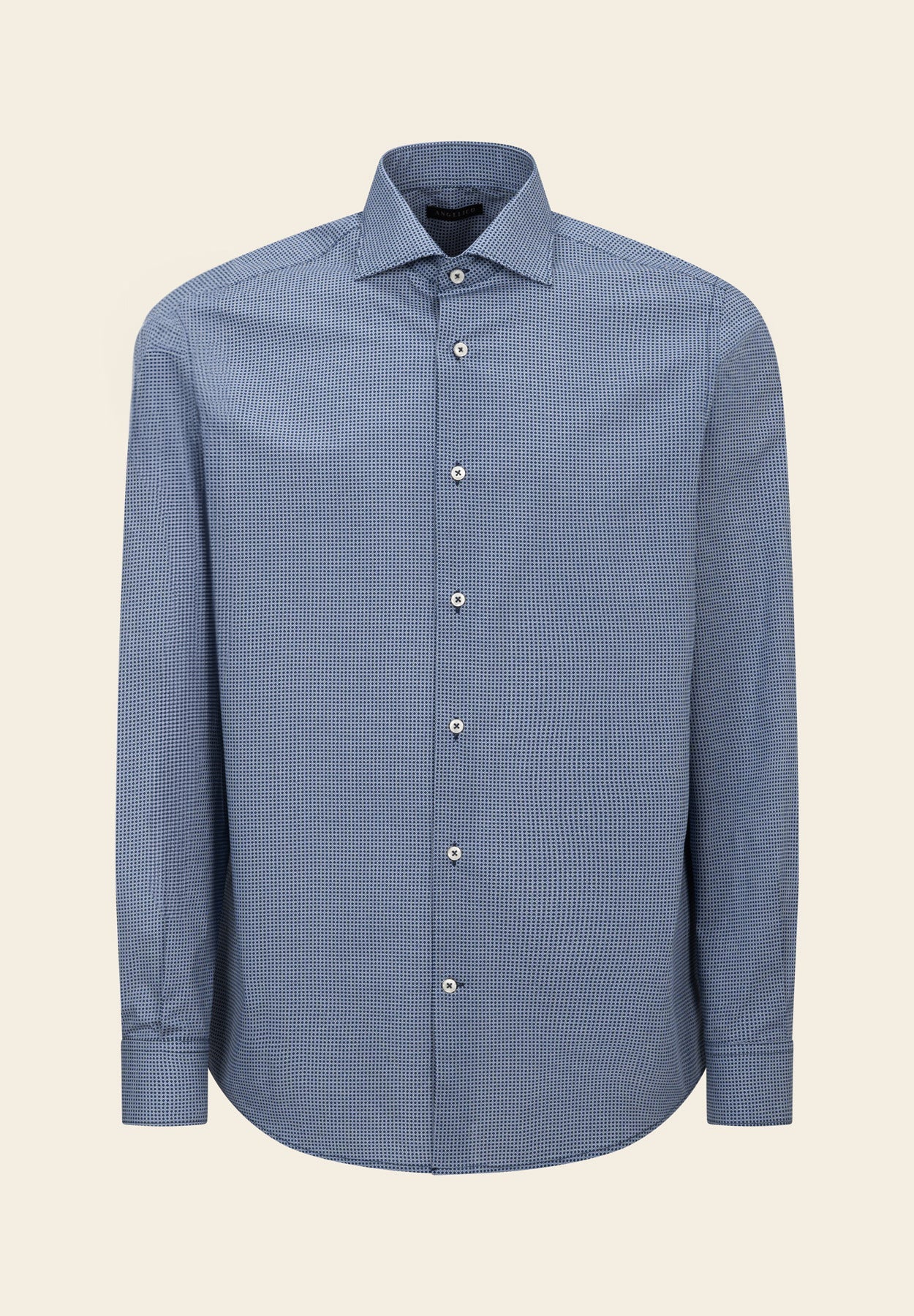 Blue shirt with micro-pattern contrasting cotton regular fit Angelico 1