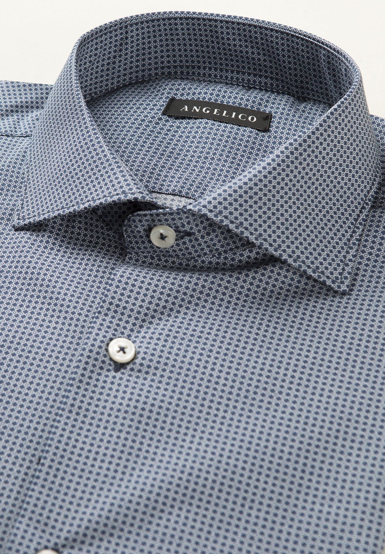 Blue shirt with micro-pattern contrasting cotton regular fit Angelico 2