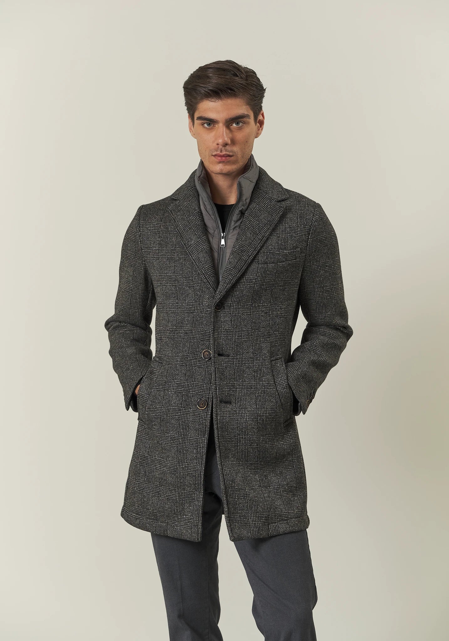 Cappotto grigio jersey sfoderato Galles pettorina removibile
