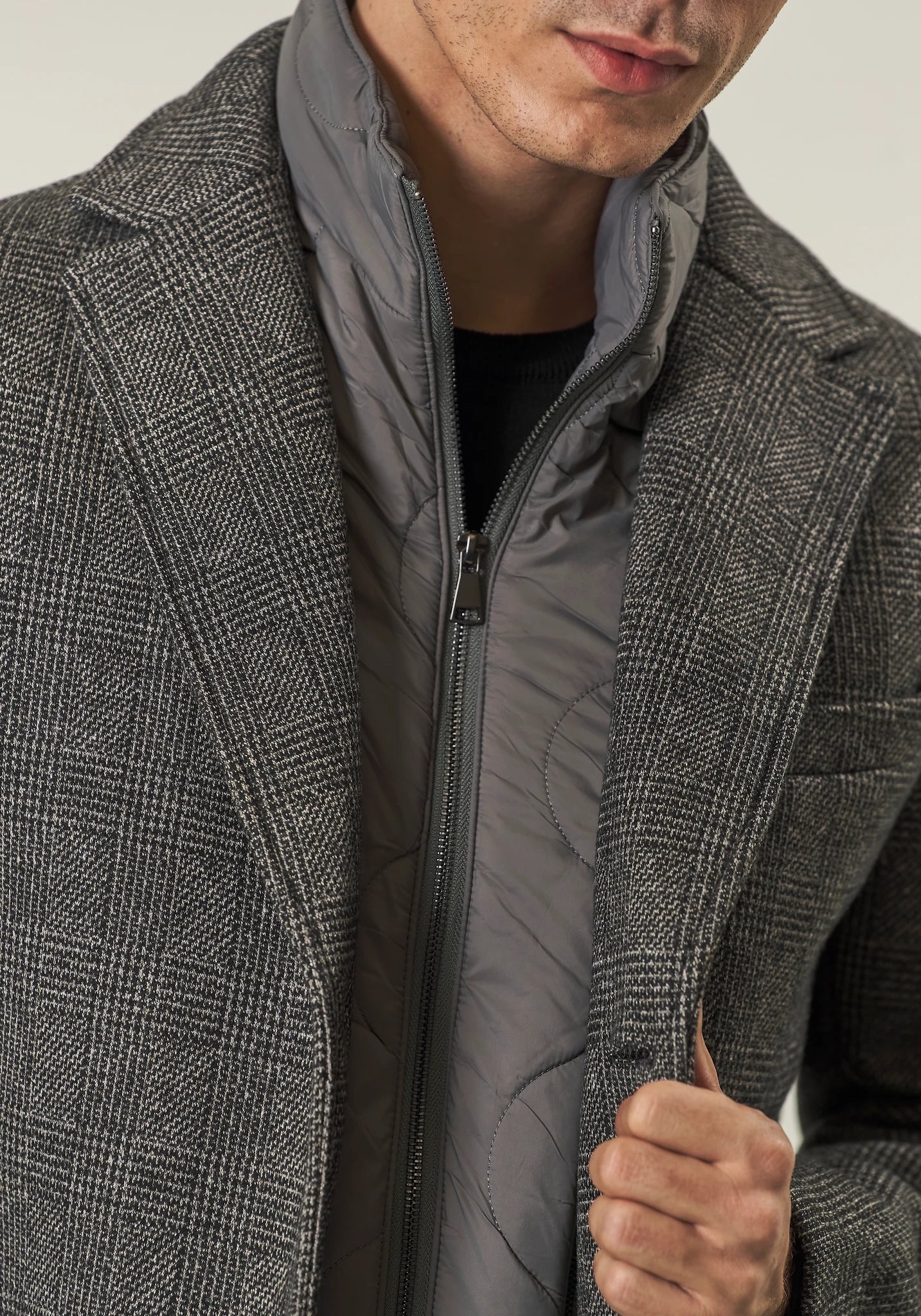 Cappotto grigio jersey sfoderato Galles pettorina removibile