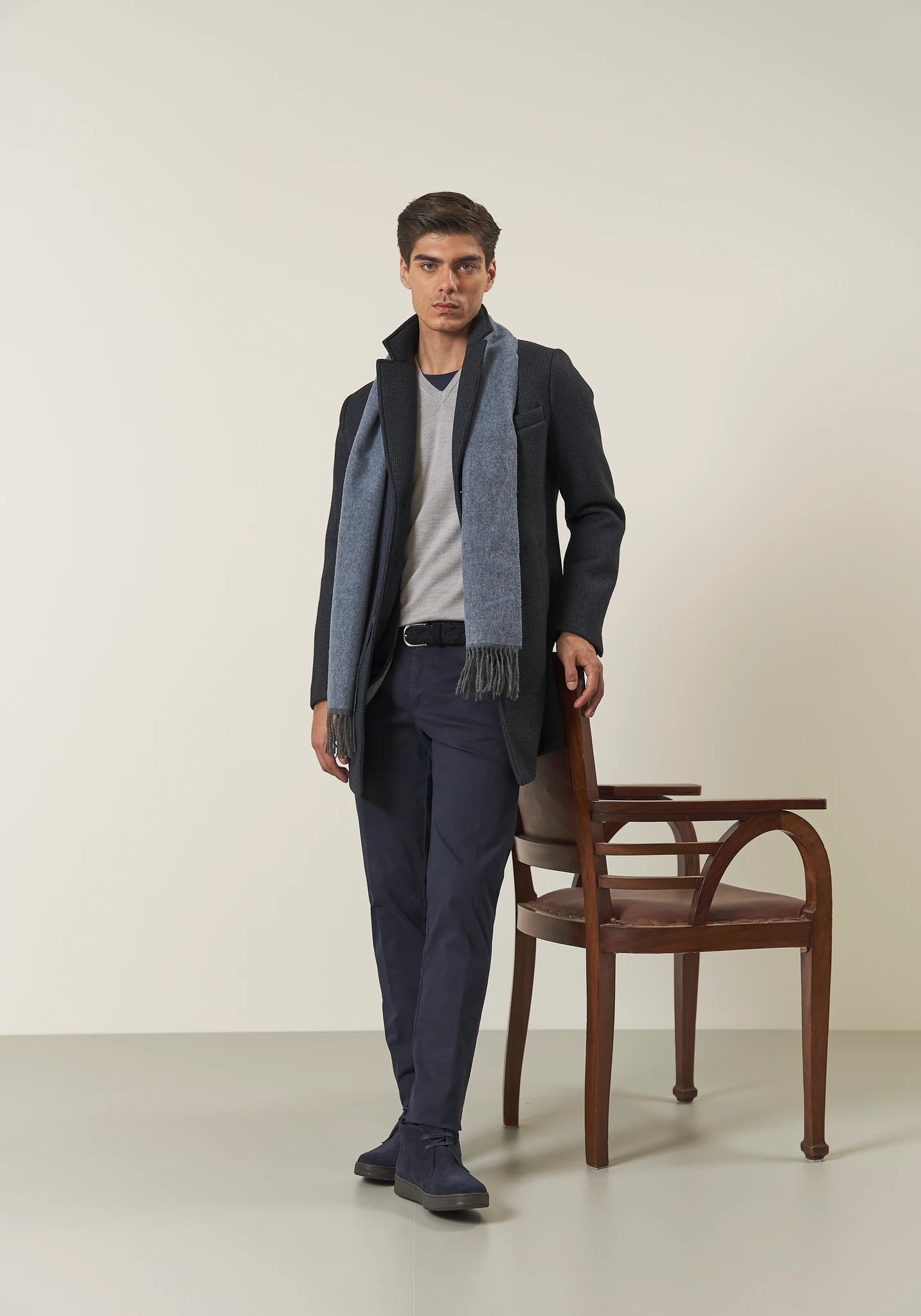 Cappotto blu jersey sfoderato pied de poule pettorina staccabile
