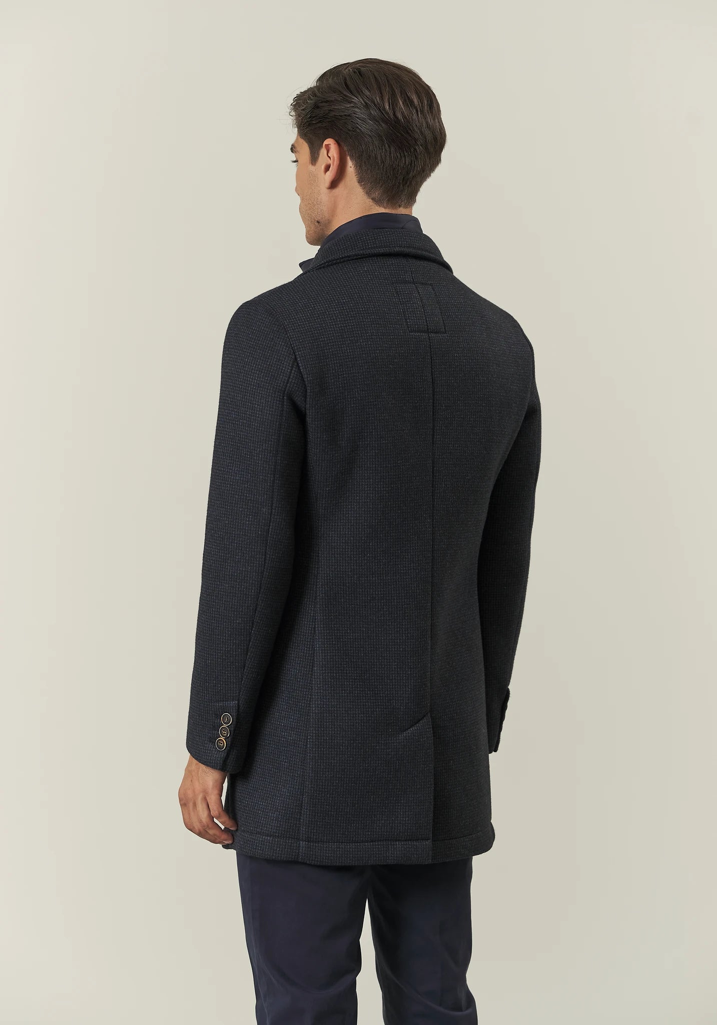Cappotto blu jersey sfoderato pied de poule pettorina staccabile