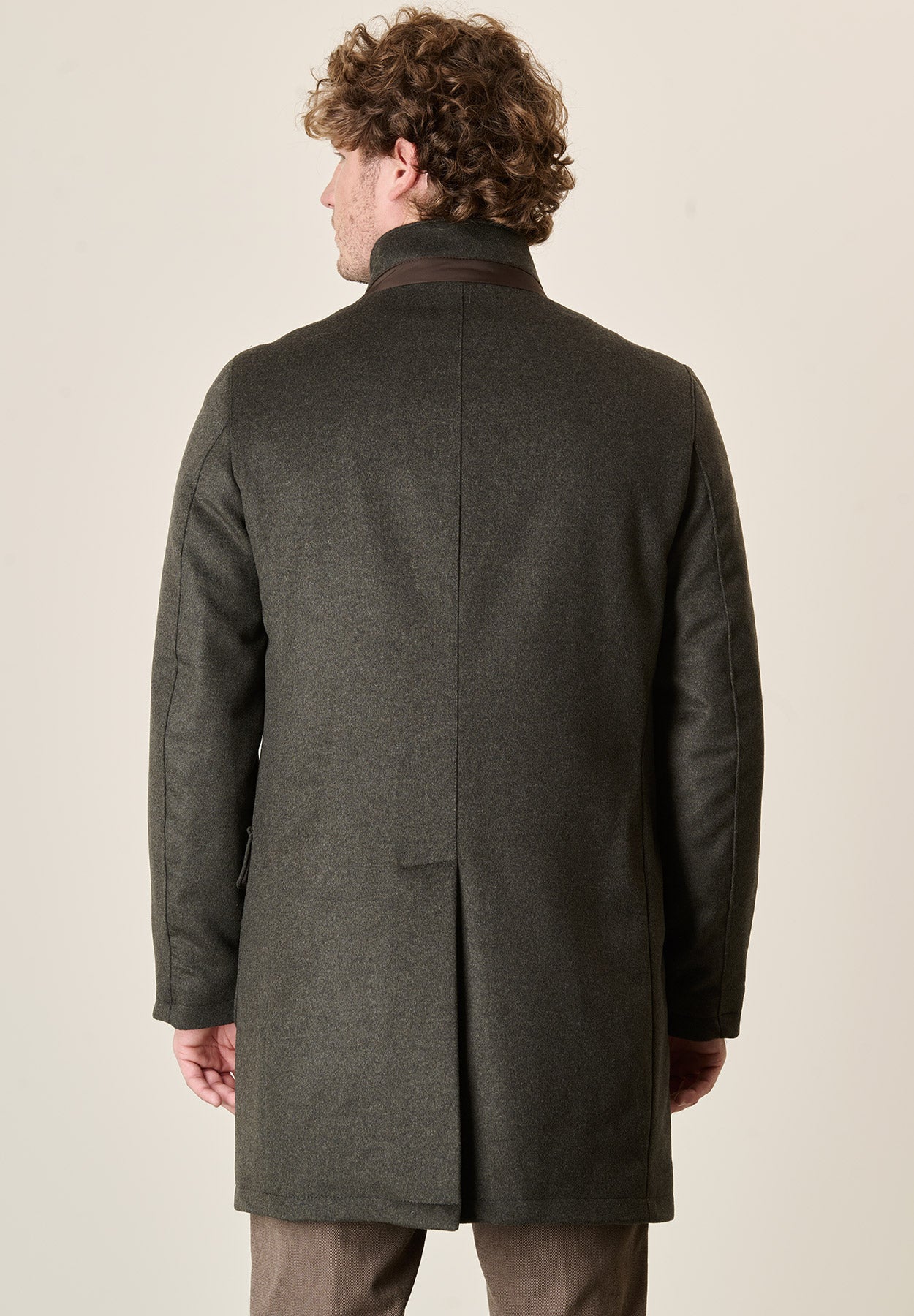 Cappotto verde misto cashmere collo coreano pettorina staccabile-Angelico