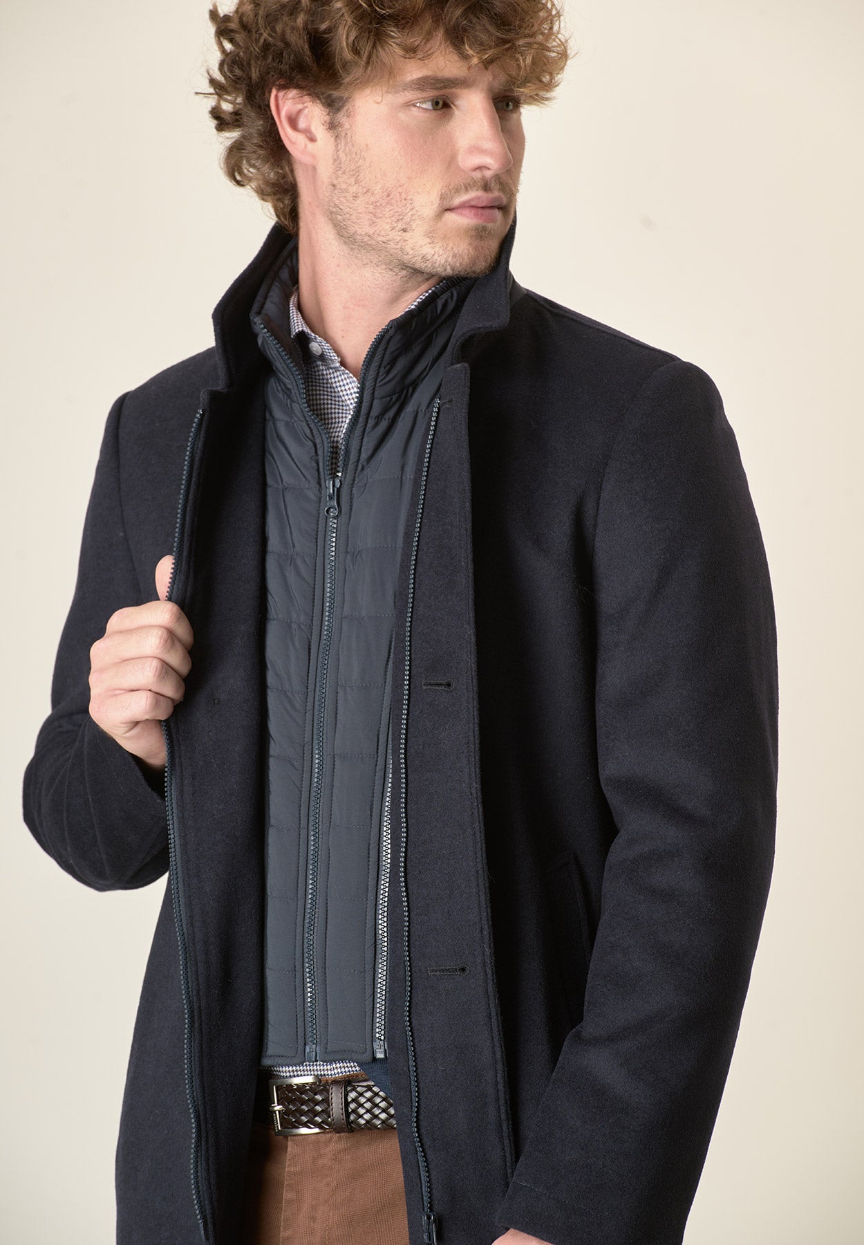 Cappotto blu collo coreano pettorina staccabile Angelico 2