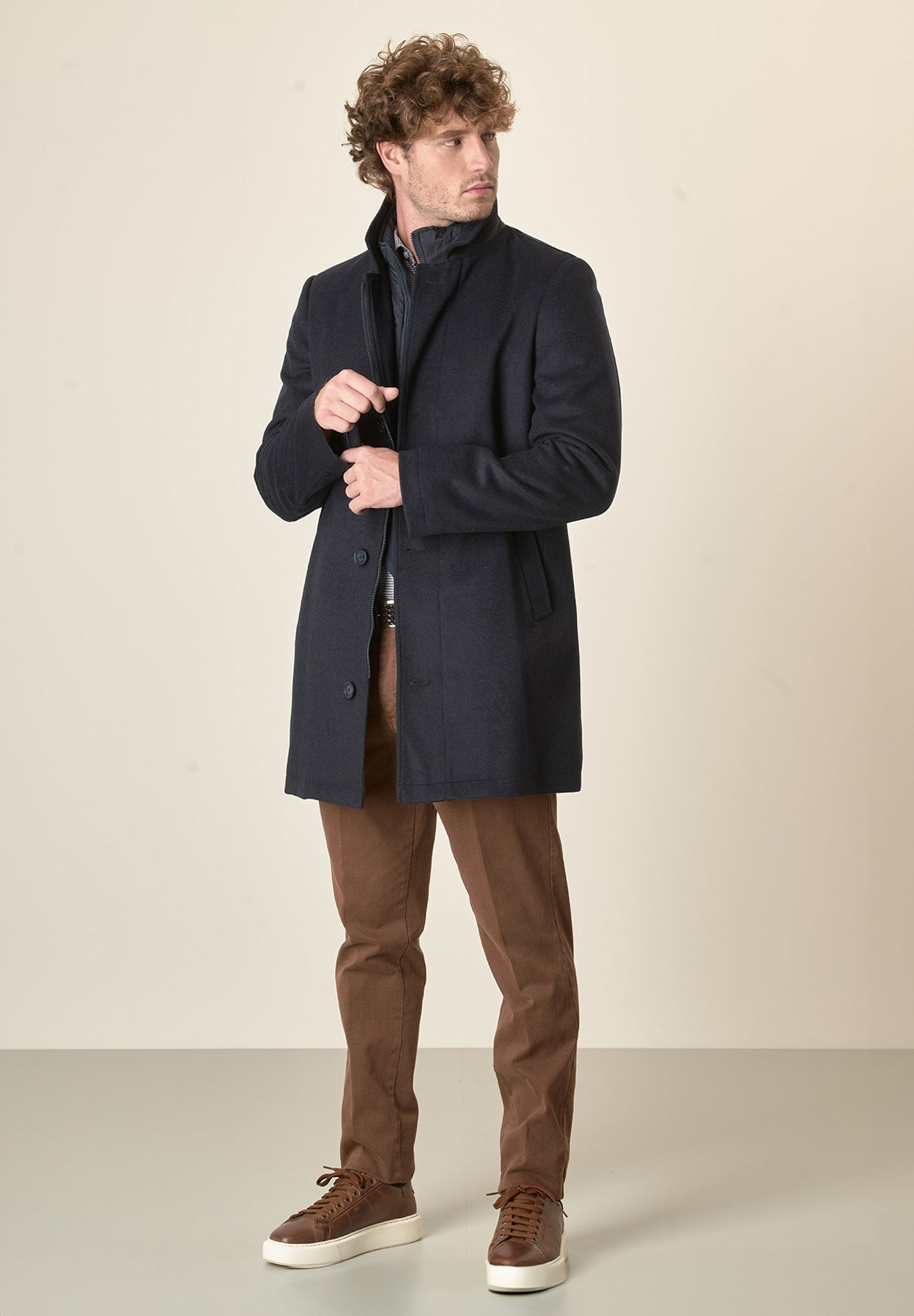 Cappotto blu collo coreano pettorina staccabile-Angelico