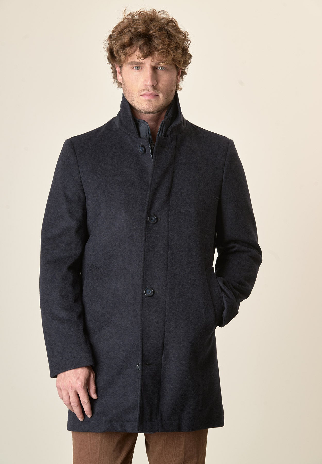 Cappotto blu collo coreano pettorina staccabile-Angelico