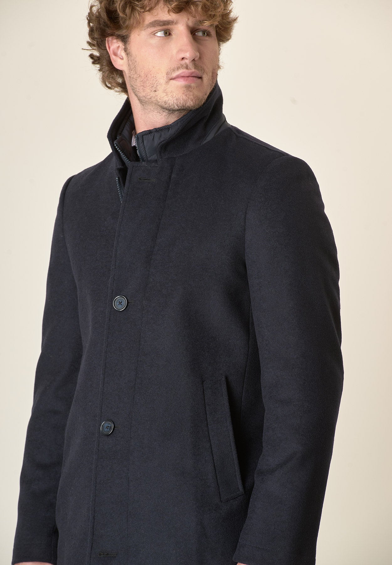Cappotto blu collo coreano pettorina staccabile-Angelico