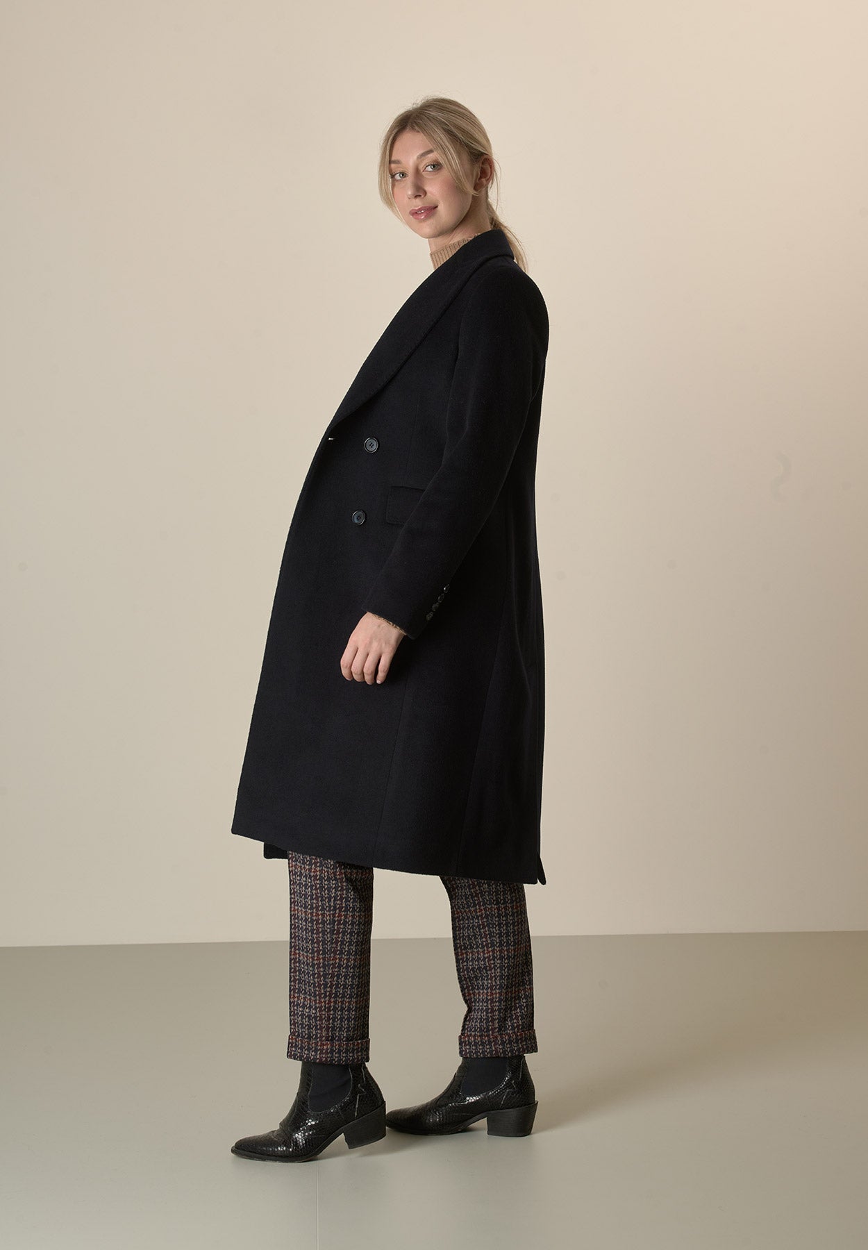 Cappotto blu navy doppiopetto lana cashmere-Angelico