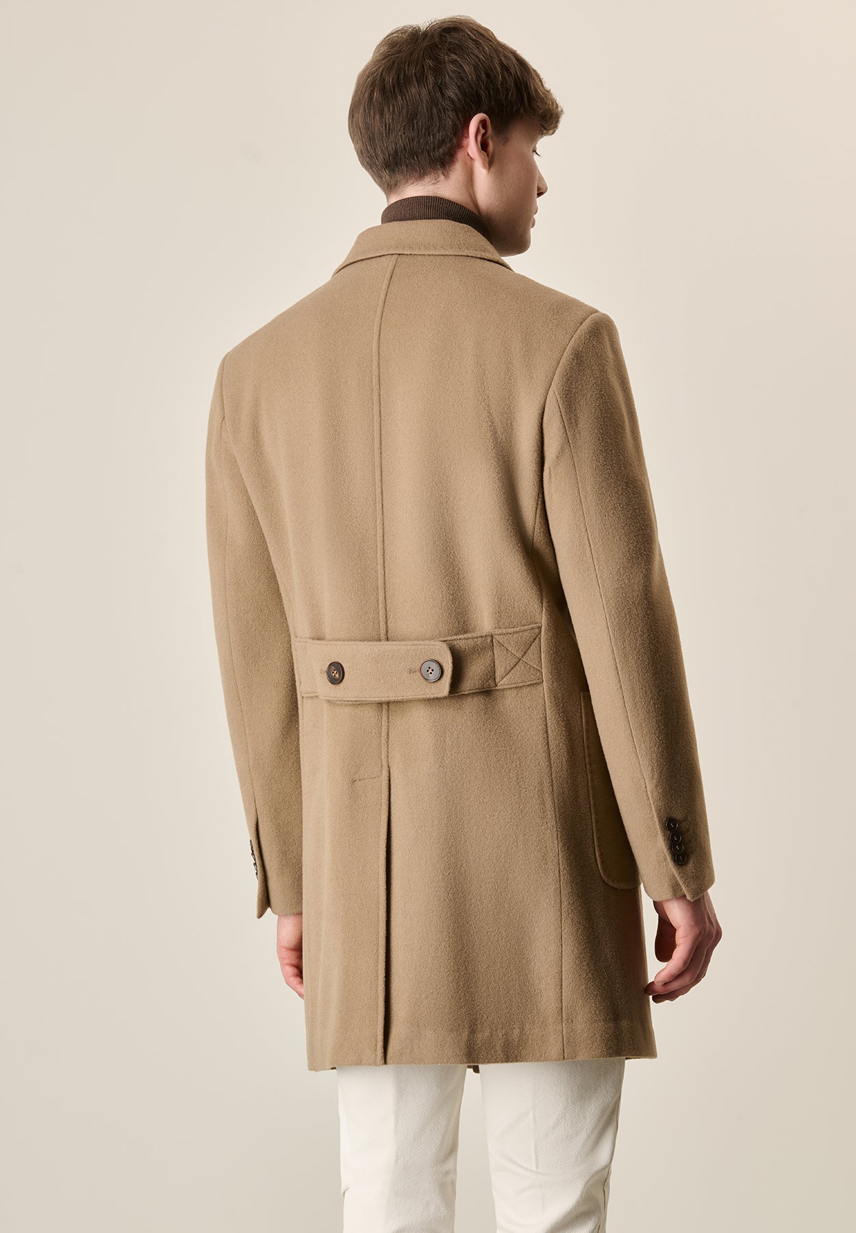 Double-breasted wool camel coat with martingale Angelico