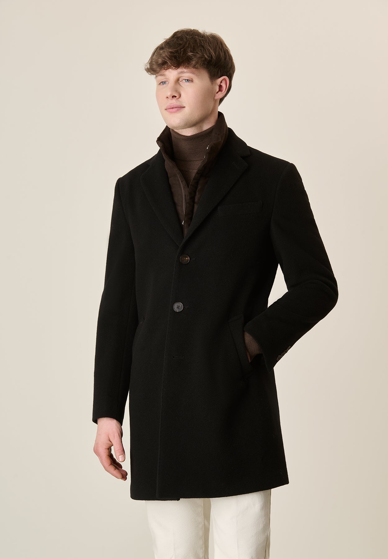 Black coat with faux wool Angelico - Main Image