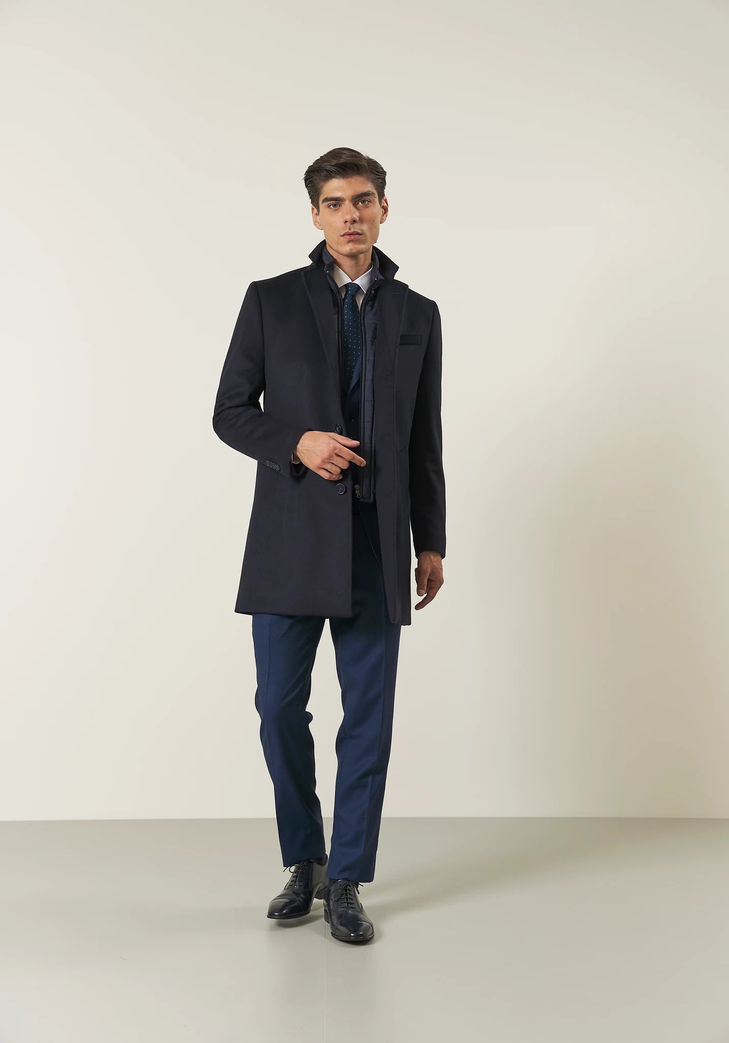 Cappotto blu misto cashmere pettorina staccabile