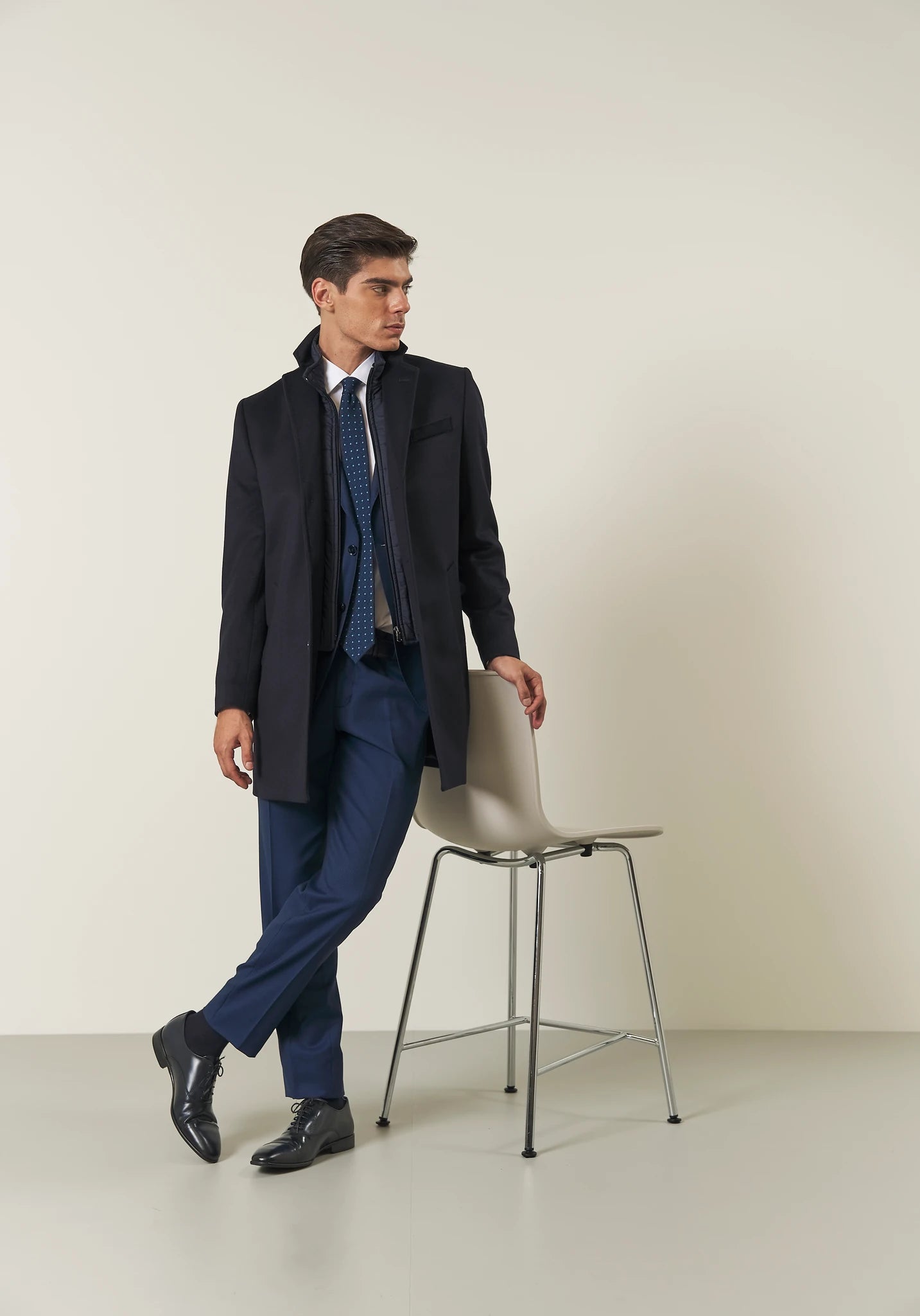 Cappotto blu misto cashmere pettorina staccabile