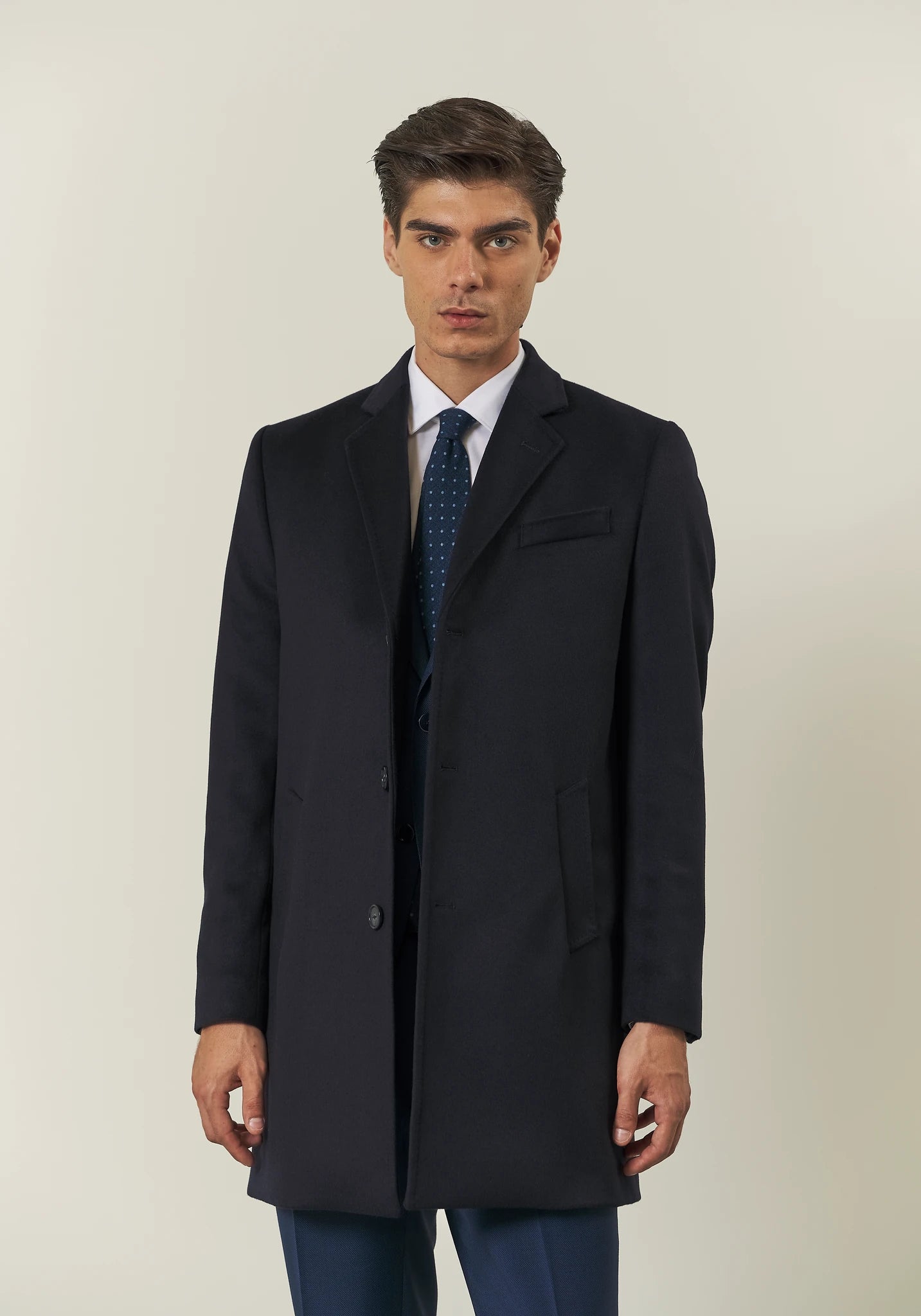 Cappotto blu misto cashmere pettorina staccabile