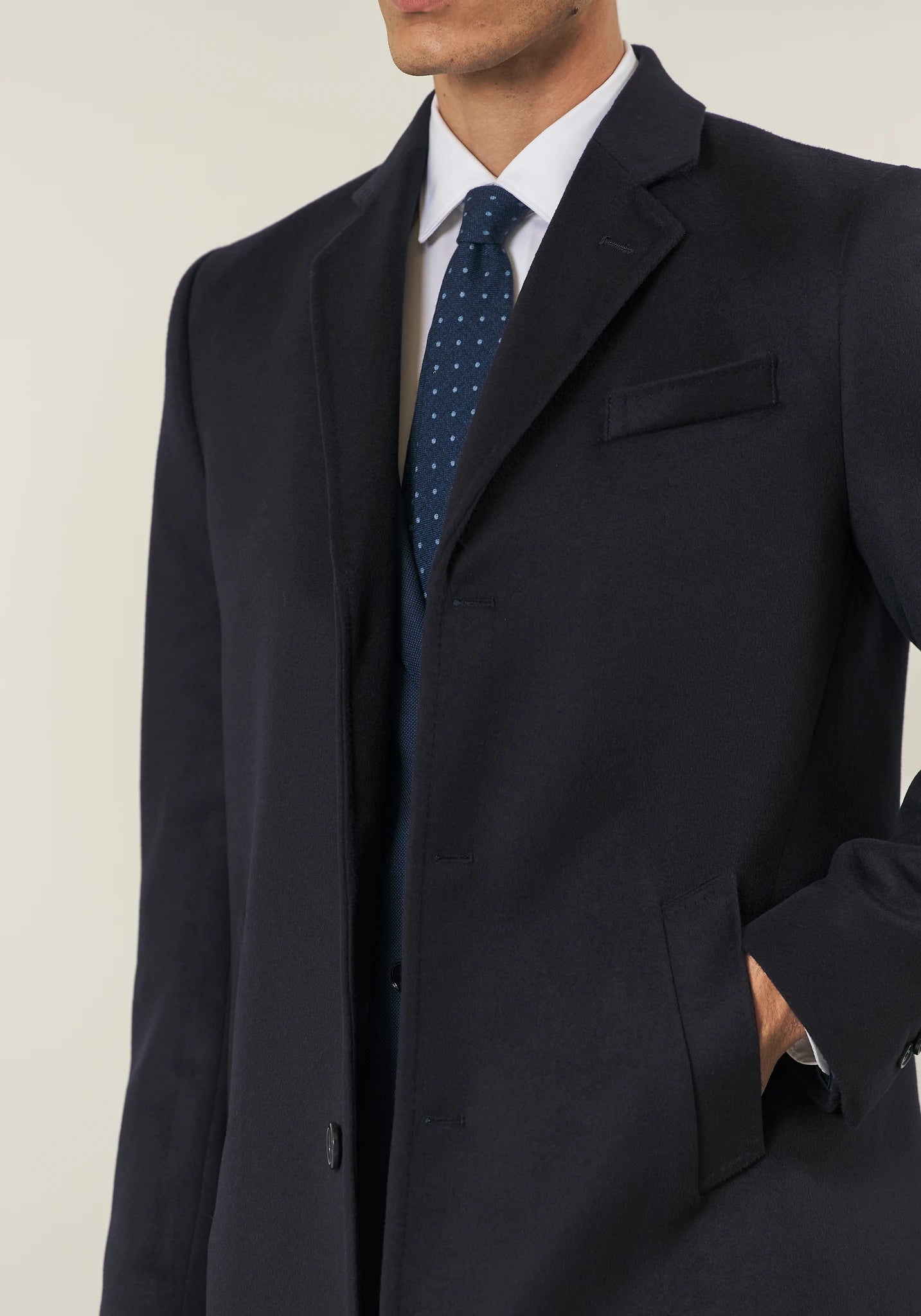 Cappotto blu misto cashmere pettorina staccabile